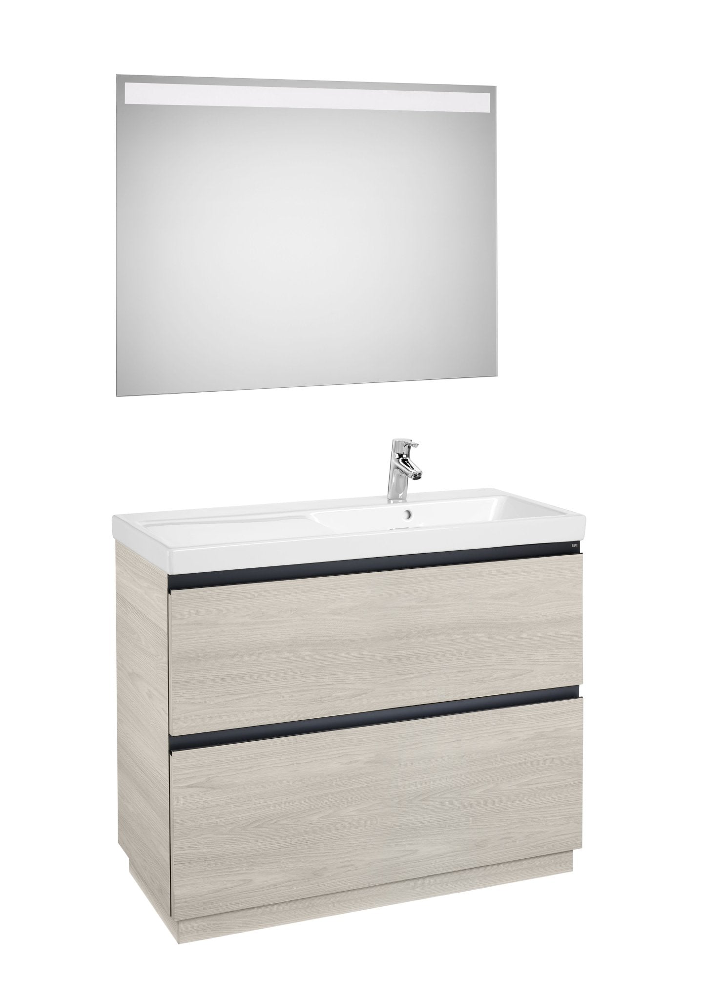 Roca - Mueble base Lander Pack a suelo de dos cajones, zócalo, lavabo y espejo LED - BricoandPool