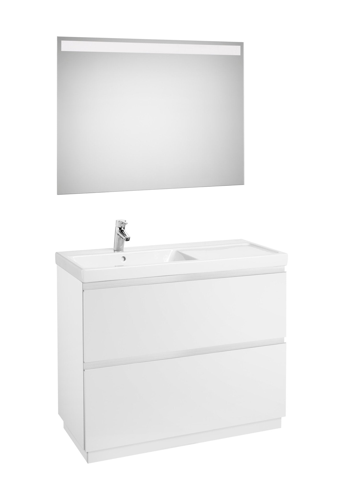Roca - Mueble base Lander Pack a suelo de dos cajones, zócalo, lavabo y espejo LED - BricoandPool