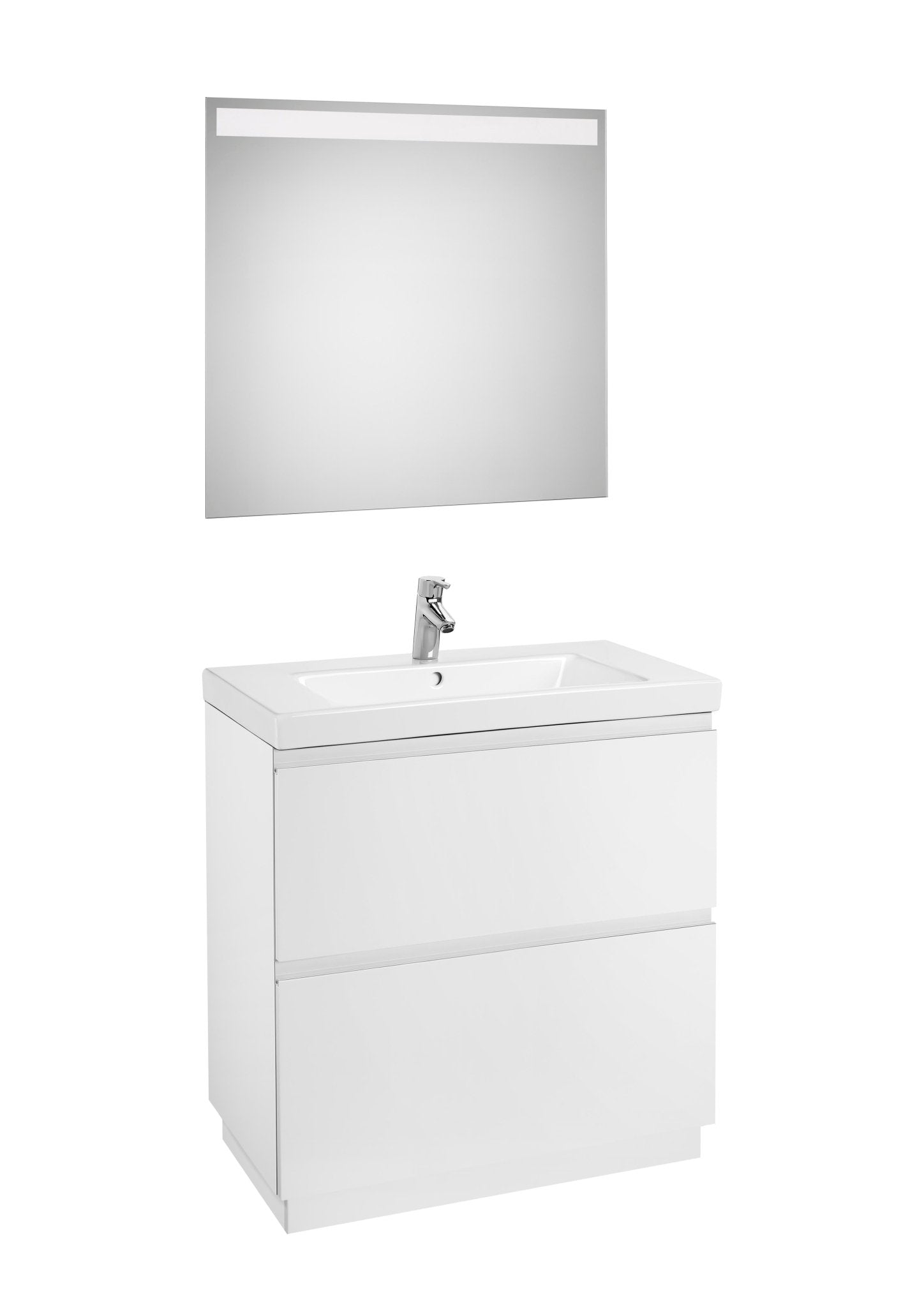 Roca - Mueble base Lander Pack a suelo de dos cajones, zócalo, lavabo y espejo LED - BricoandPool