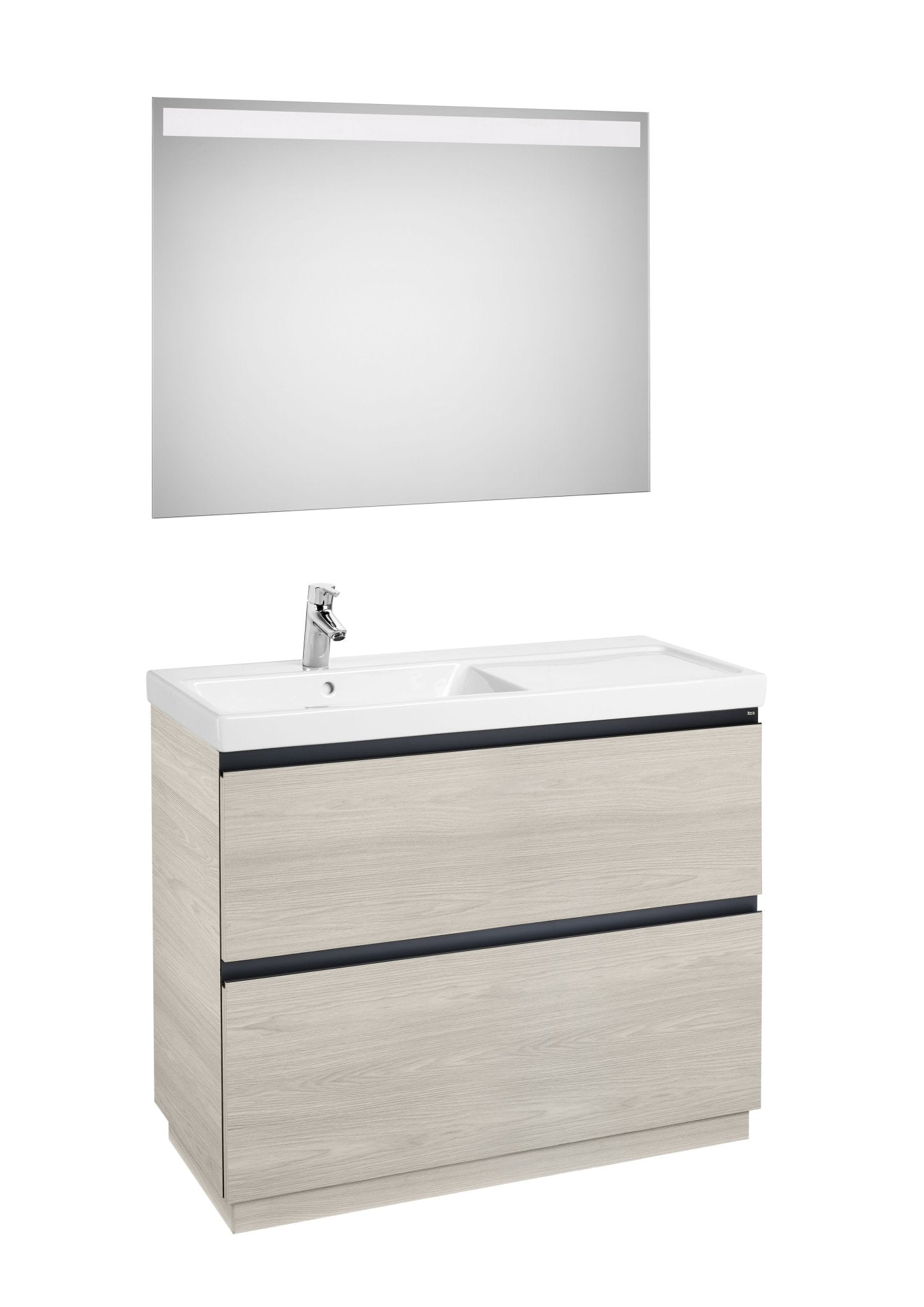 Roca - Mueble base Lander Pack a suelo de dos cajones, zócalo, lavabo y espejo LED - BricoandPool