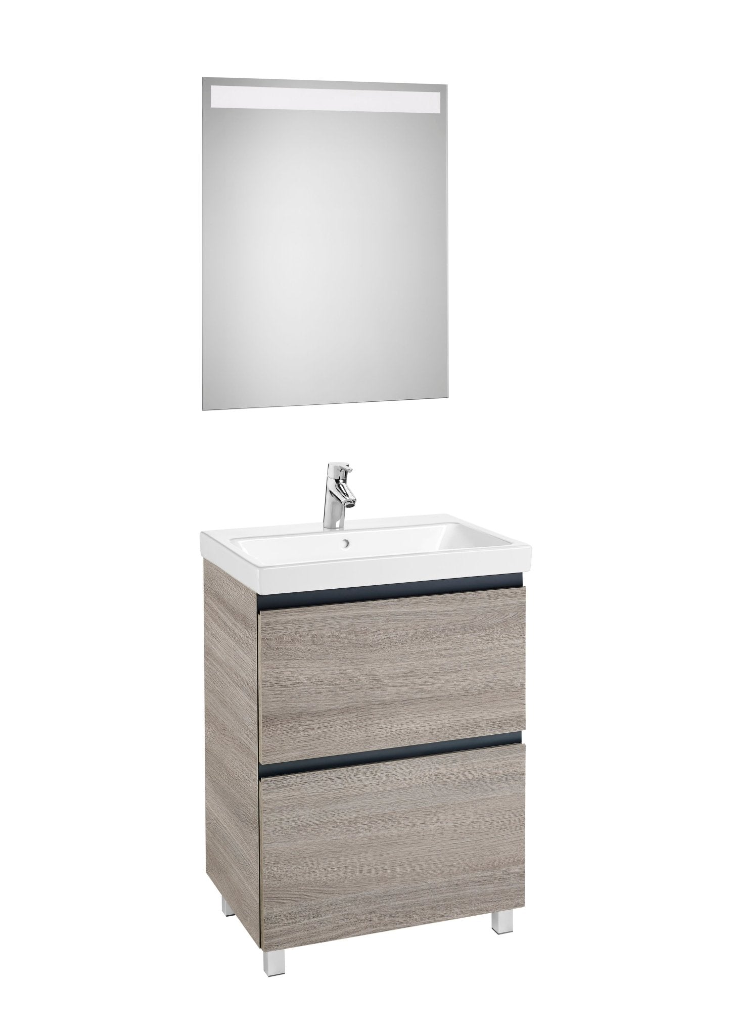 Roca - Mueble base Lander Pack a suelo de dos cajones, zócalo, lavabo y espejo LED - BricoandPool