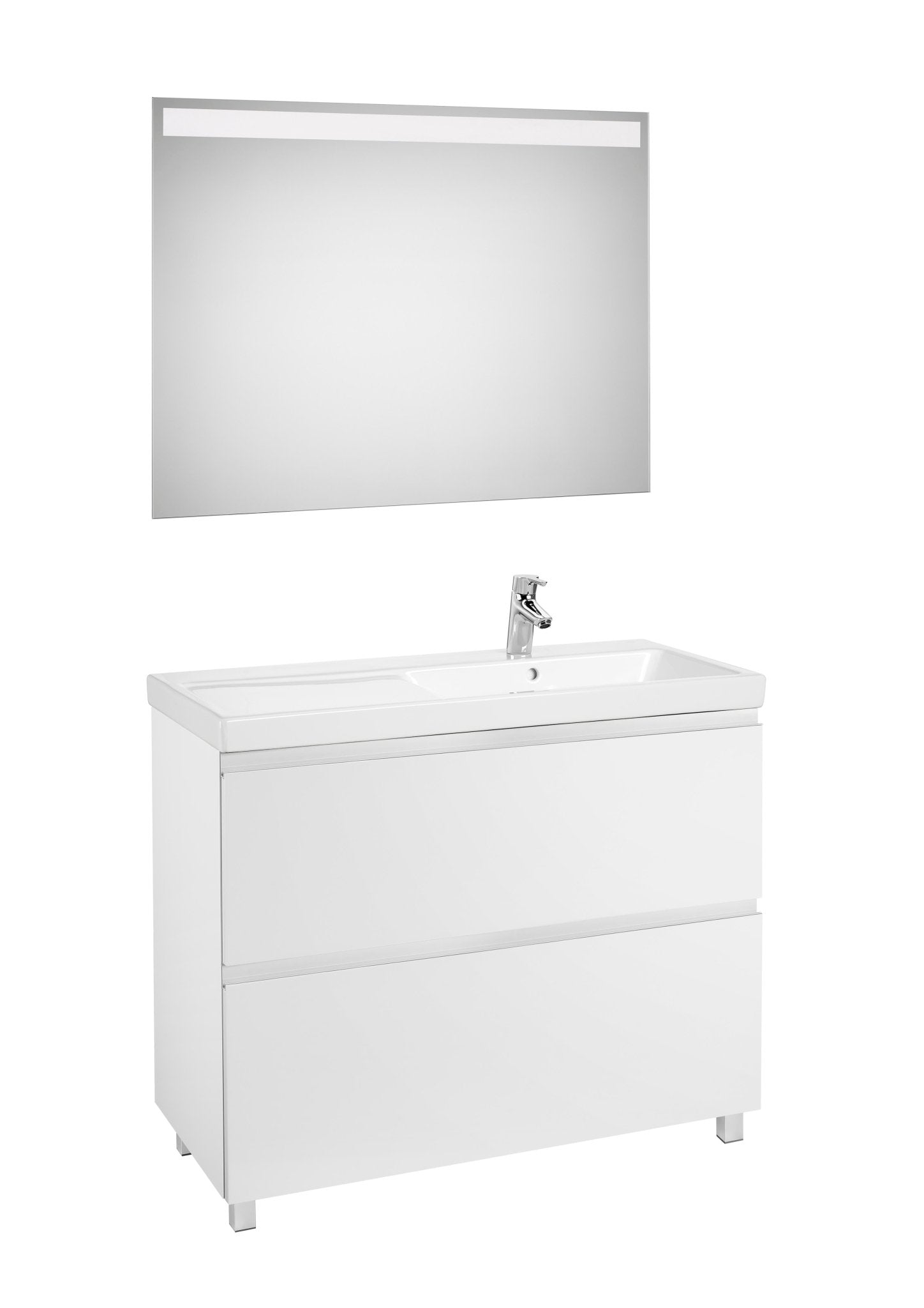 Roca - Mueble base Lander Pack a suelo de dos cajones, zócalo, lavabo y espejo LED - BricoandPool