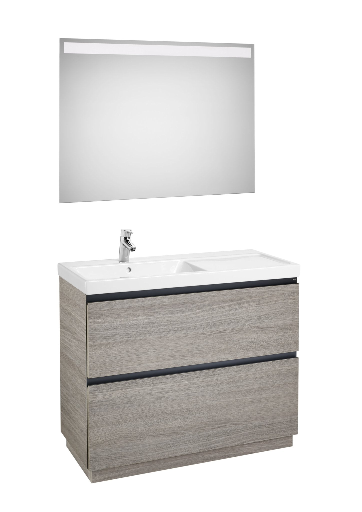 Roca - Mueble base Lander Pack a suelo de dos cajones, zócalo, lavabo y espejo LED - BricoandPool