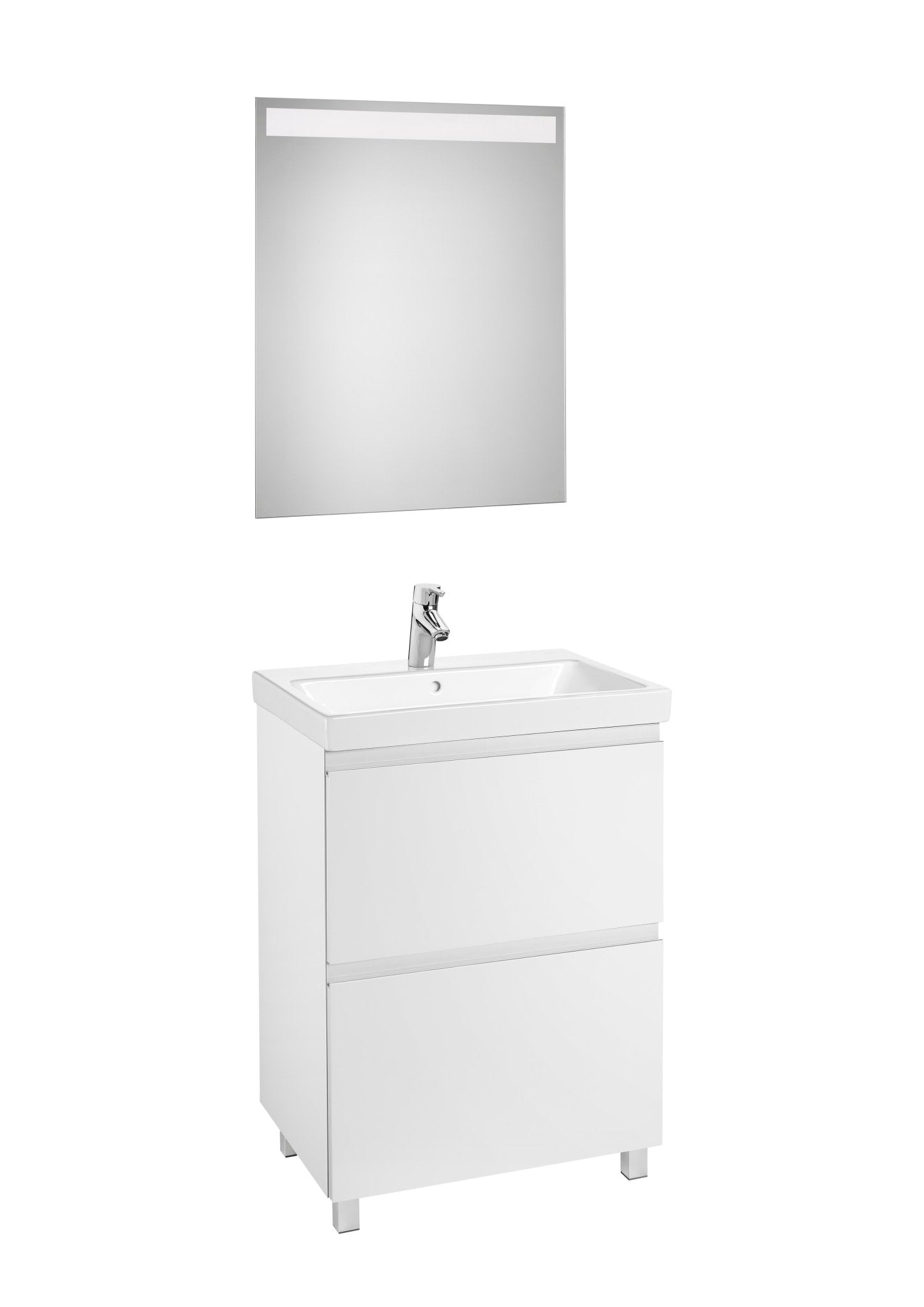 Roca - Mueble base Lander Pack a suelo de dos cajones, zócalo, lavabo y espejo LED - BricoandPool