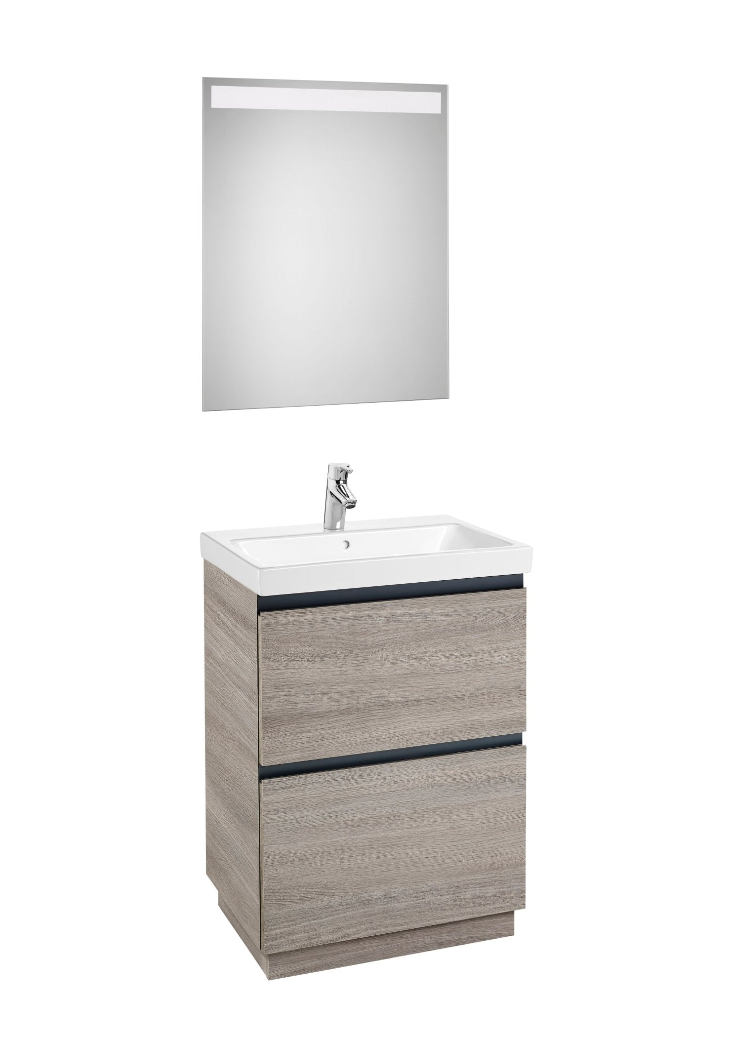 Roca - Mueble base Lander Pack a suelo de dos cajones, zócalo, lavabo y espejo LED - BricoandPool