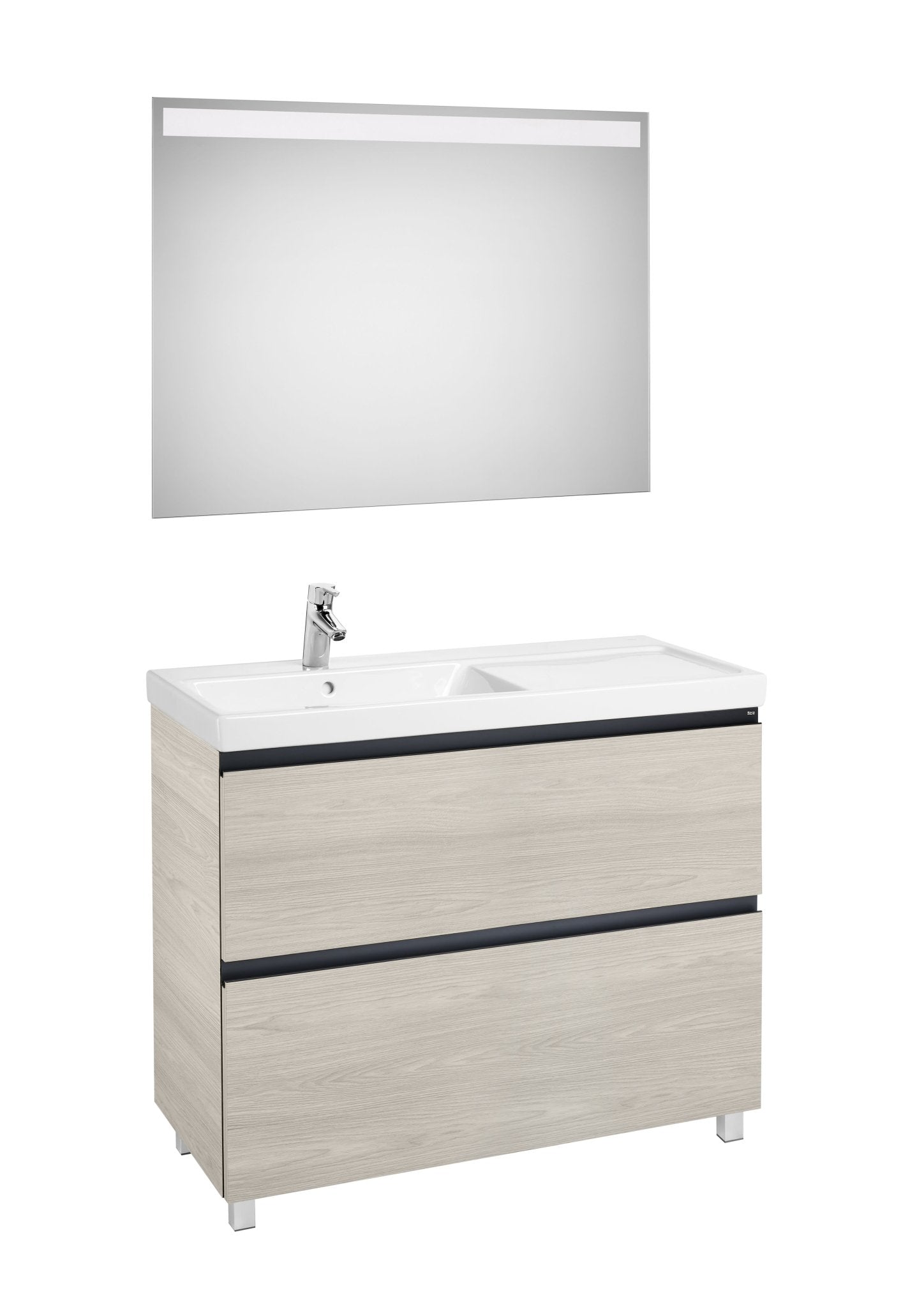 Roca - Mueble base Lander Pack a suelo de dos cajones, zócalo, lavabo y espejo LED - BricoandPool