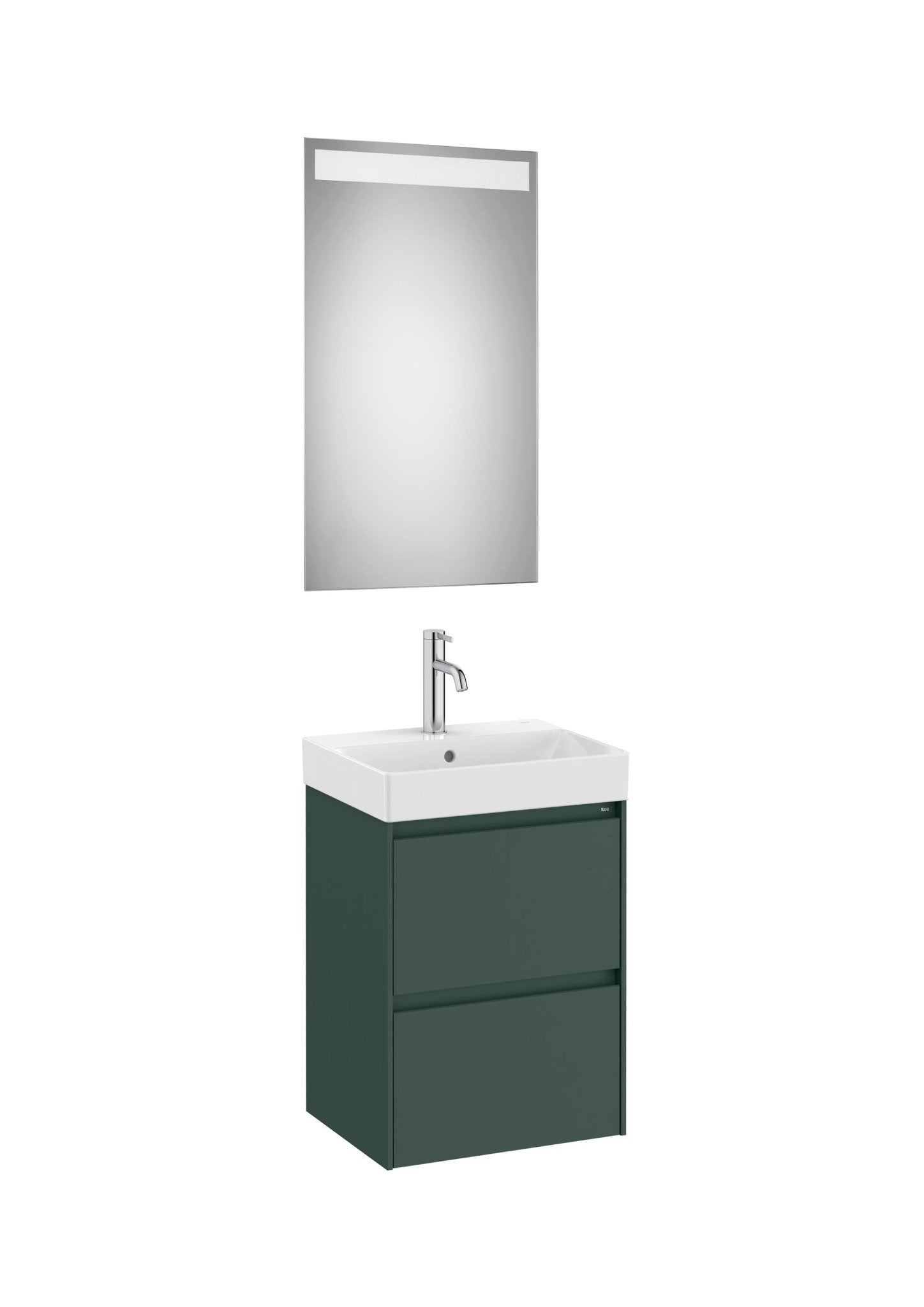 Roca - Mueble base Ona Pack compacto de dos cajones, lavabo de Fineceramic® y espejo LED Eidos - BricoandPool