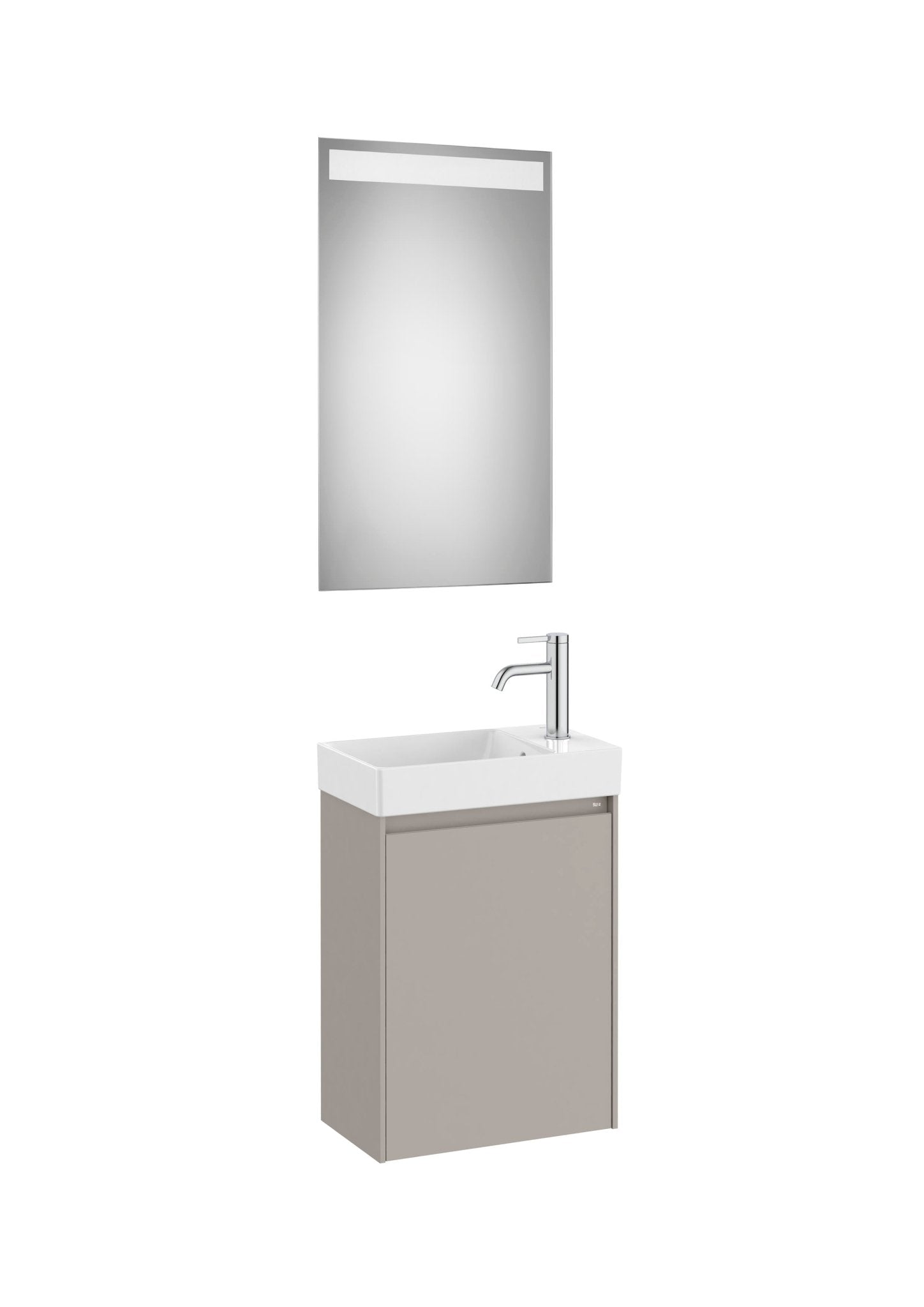 Roca - Mueble base Ona Pack compacto de una puerta, lavabo de Fineceramic® y espejo LED Eidos - BricoandPool