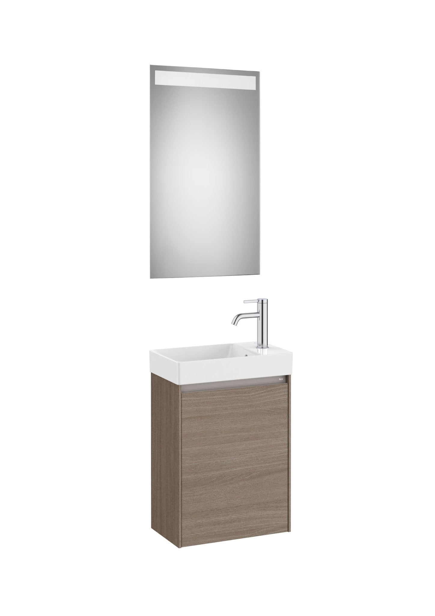 Roca - Mueble base Ona Pack compacto de una puerta, lavabo de Fineceramic® y espejo LED Eidos - BricoandPool
