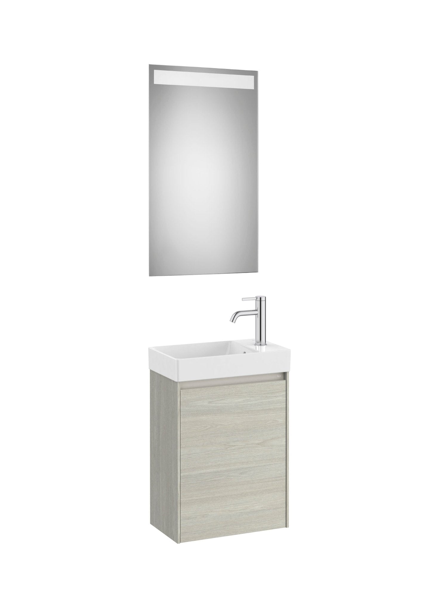 Roca - Mueble base Ona Pack compacto de una puerta, lavabo de Fineceramic® y espejo LED Eidos - BricoandPool