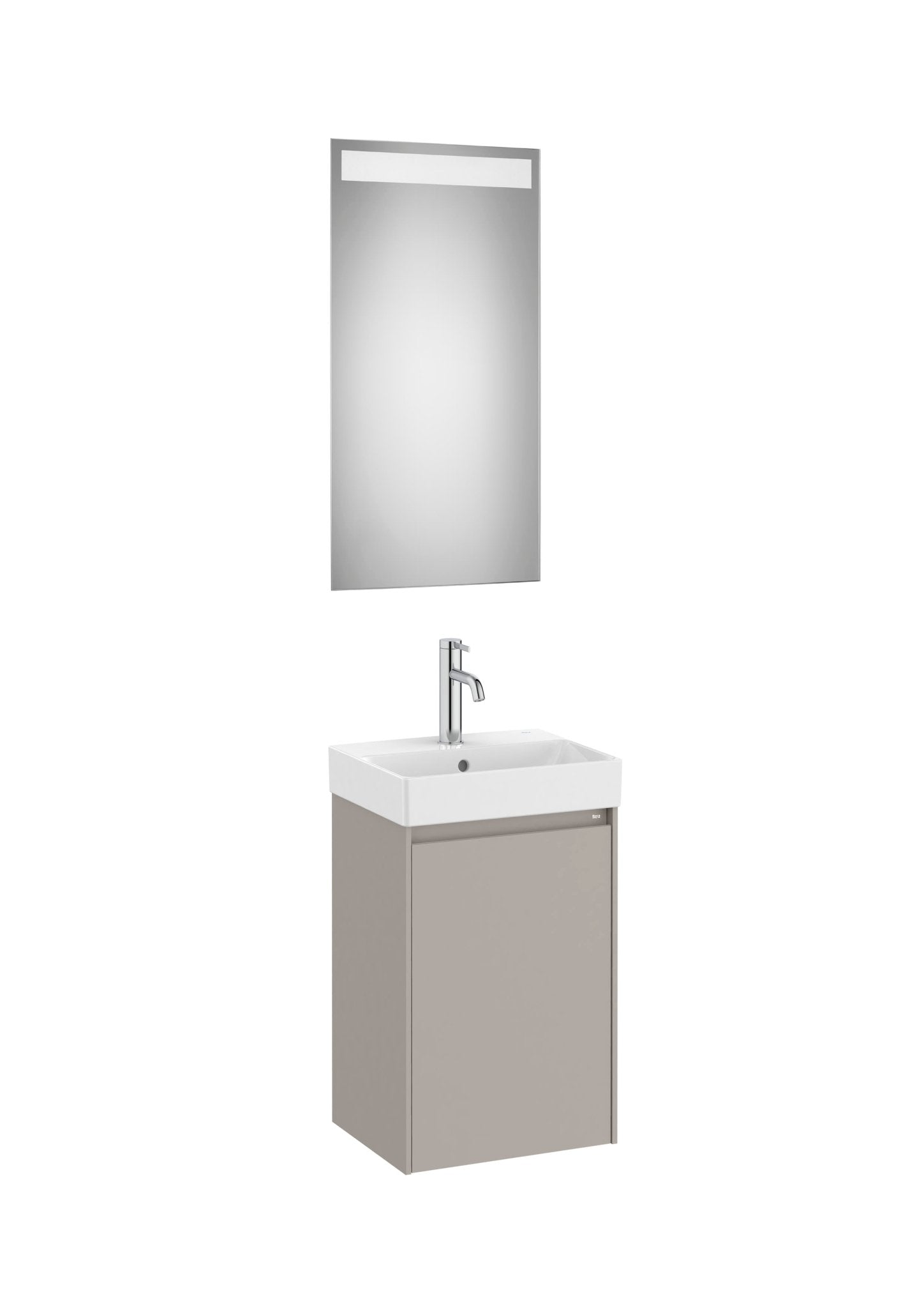 Roca - Mueble base Ona Pack compacto de una puerta, lavabo de Fineceramic® y espejo LED Eidos - BricoandPool