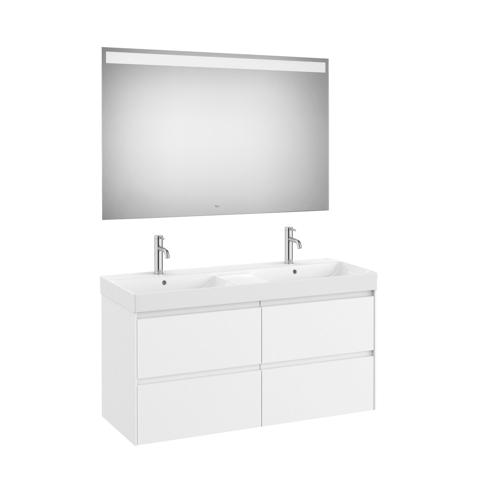 Roca - Mueble base Ona Pack de cuatro cajones, lavabo doble y espejo LED Eidos - BricoandPool