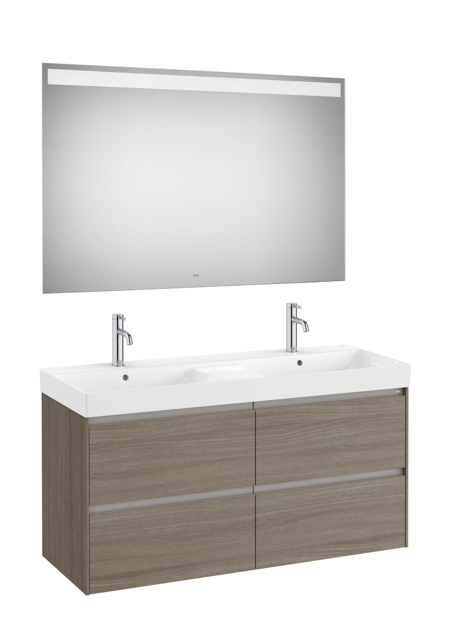 Roca - Mueble base Ona Pack de cuatro cajones, lavabo doble y espejo LED Eidos - BricoandPool