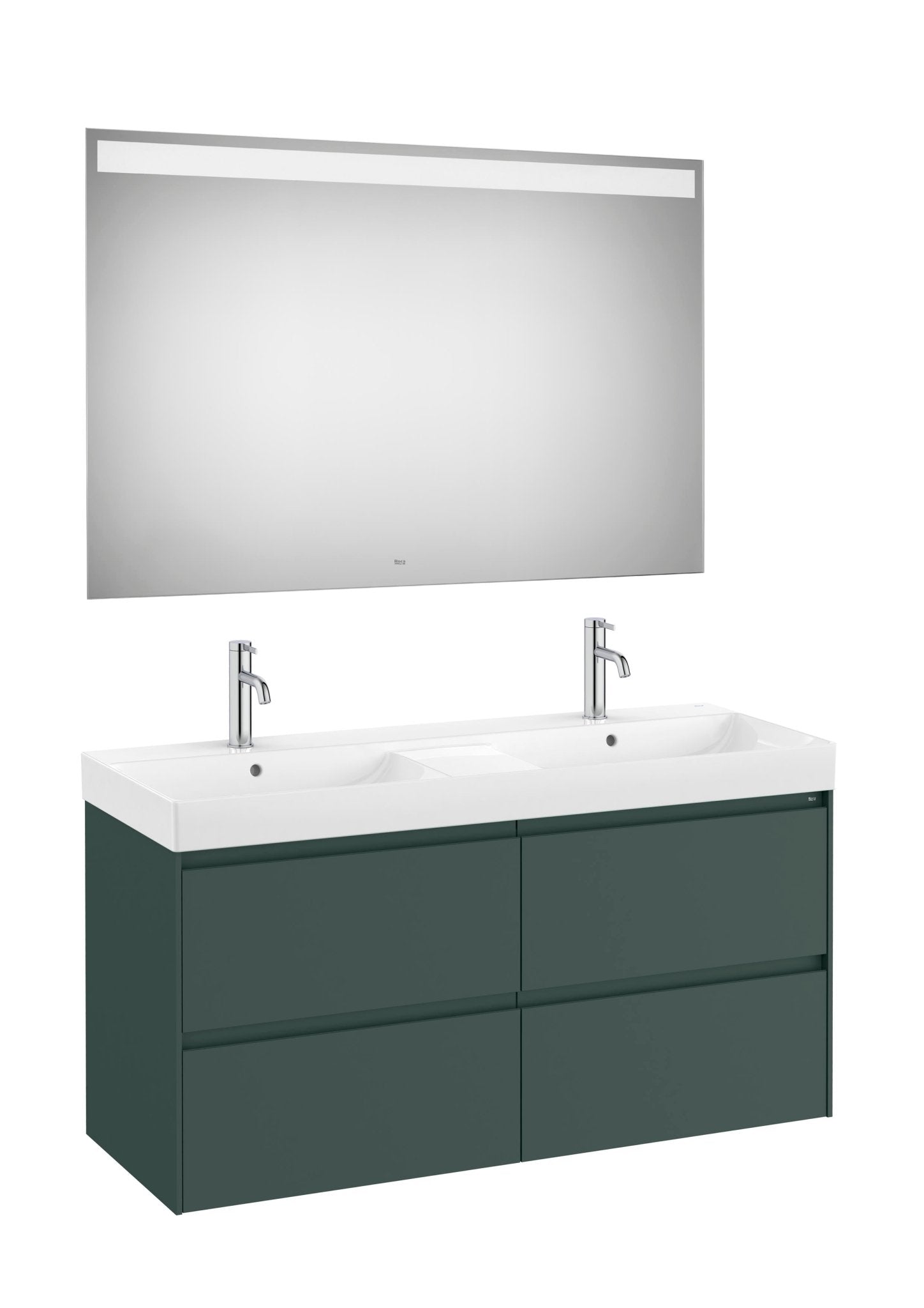 Roca - Mueble base Ona Pack de cuatro cajones, lavabo doble y espejo LED Eidos - BricoandPool