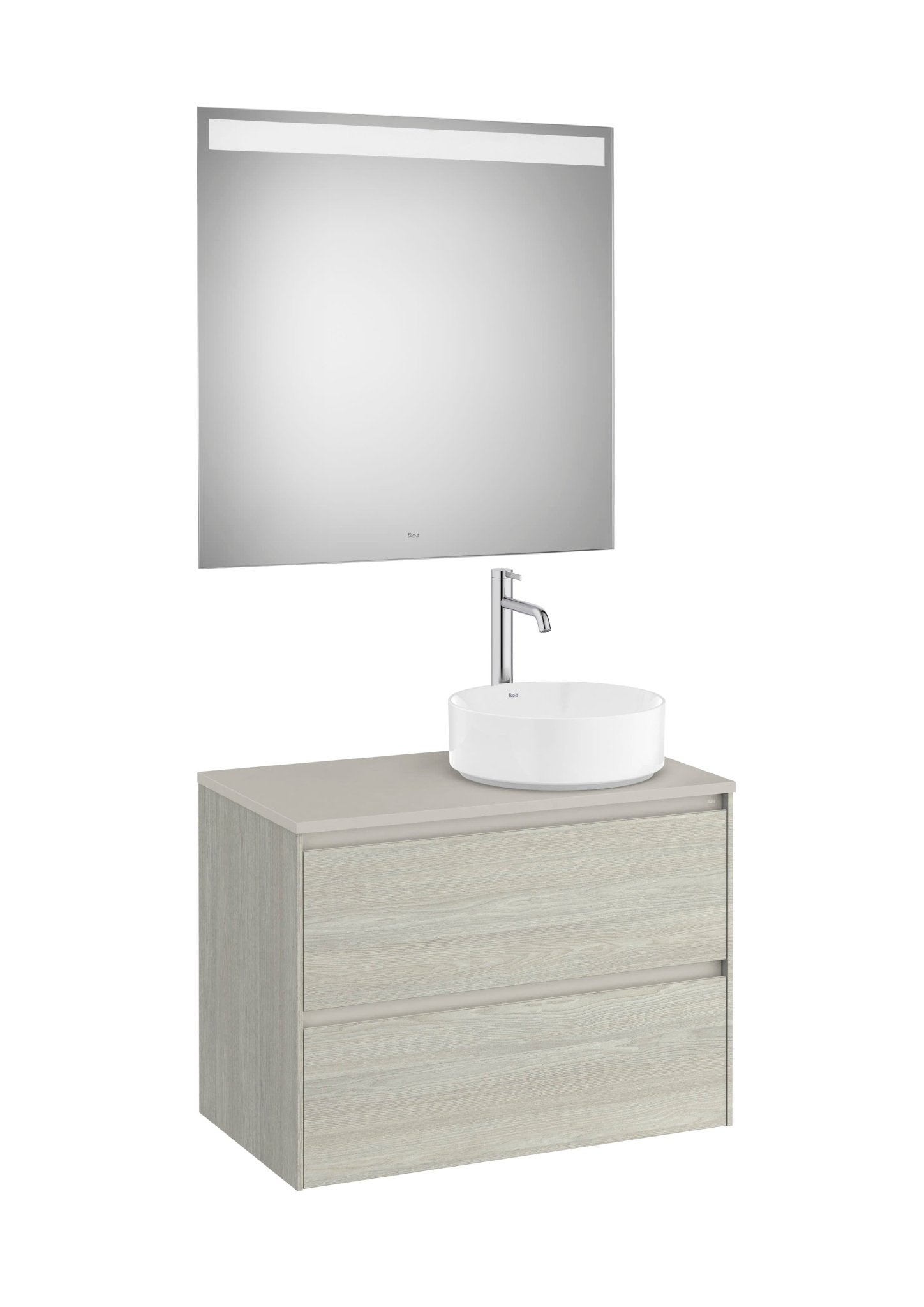 Roca - Mueble base Ona Pack de dos cajones para lavabo de sobre encimera a la derecha y espejo LED Eidos - BricoandPool