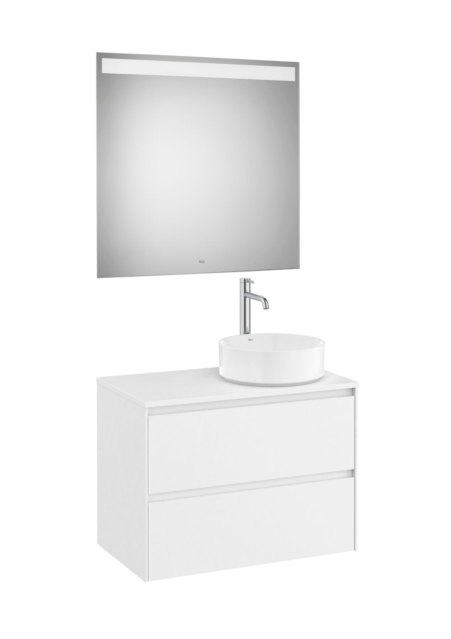 Roca - Mueble base Ona Pack de dos cajones para lavabo de sobre encimera a la derecha y espejo LED Eidos - BricoandPool
