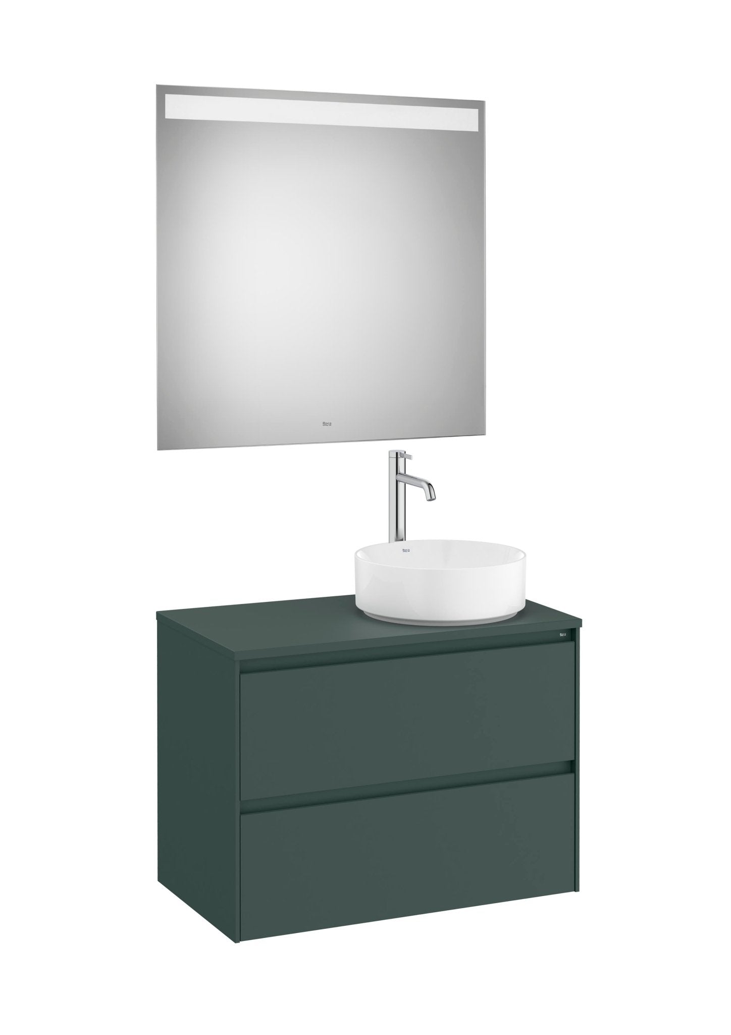 Roca - Mueble base Ona Pack de dos cajones para lavabo de sobre encimera a la derecha y espejo LED Eidos - BricoandPool