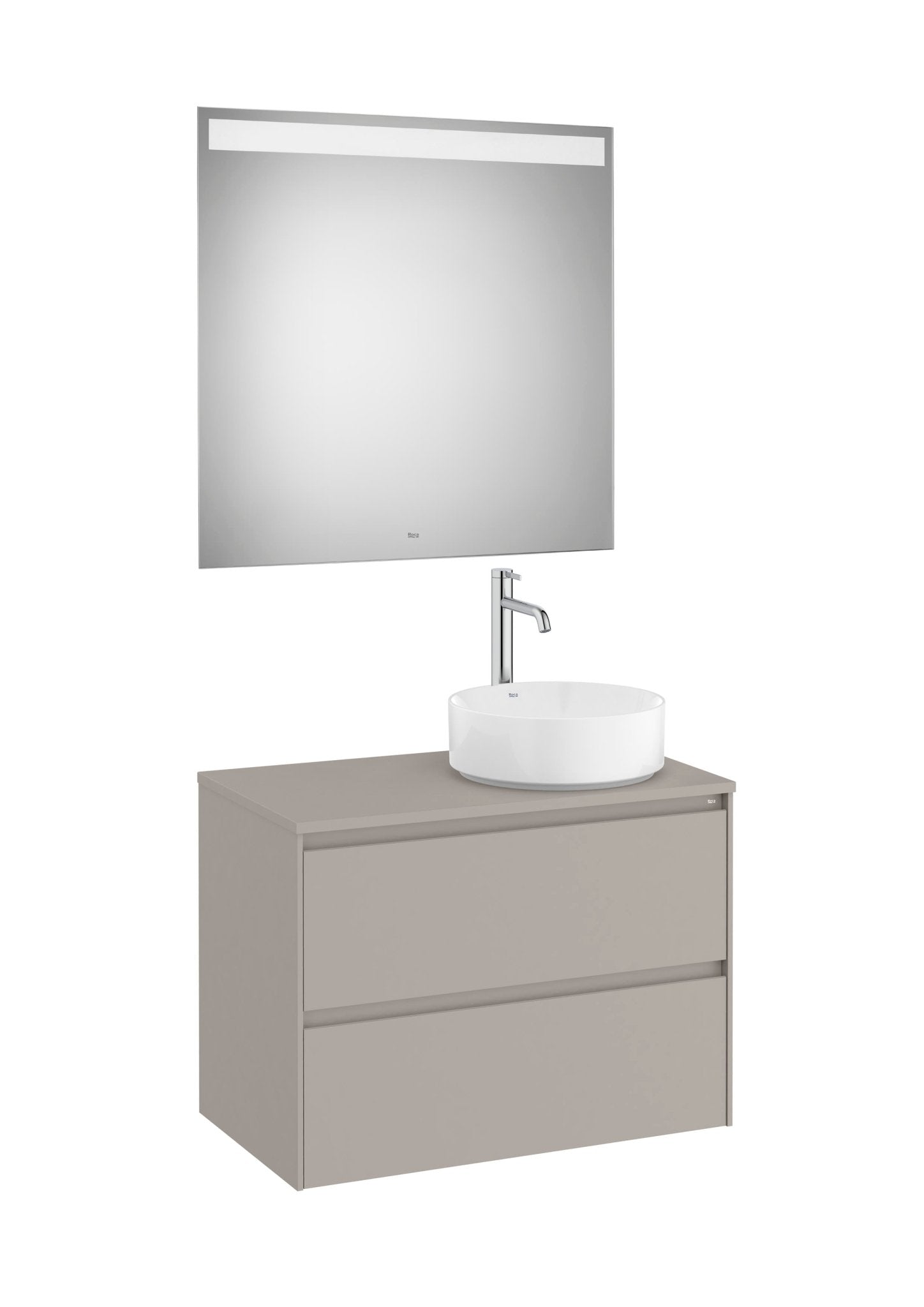 Roca - Mueble base Ona Pack de dos cajones para lavabo de sobre encimera a la derecha y espejo LED Eidos - BricoandPool