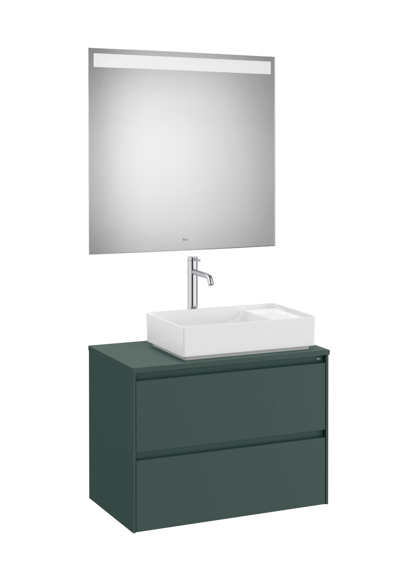 Roca - Mueble base Ona Pack de dos cajones para lavabo de sobre encimera a la derecha y espejo LED Eidos - BricoandPool