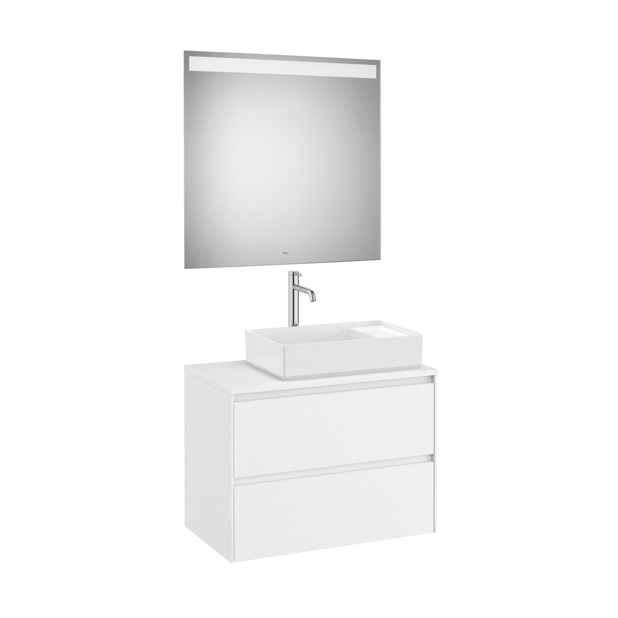 Roca - Mueble base Ona Pack de dos cajones para lavabo de sobre encimera a la derecha y espejo LED Eidos - BricoandPool