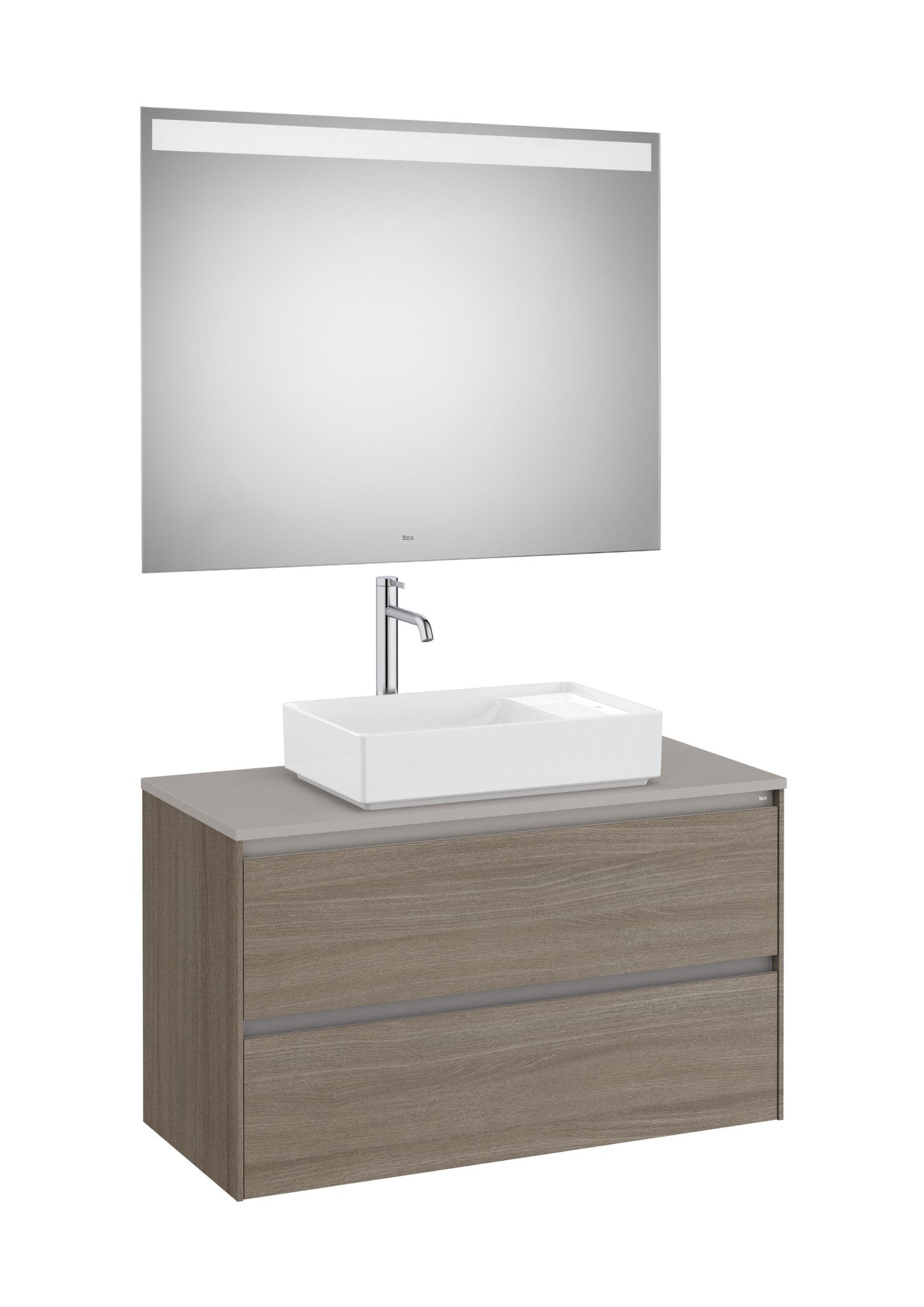 Roca - Mueble base Ona Pack de dos cajones para lavabo de sobre encimera y espejo LED Eidos - BricoandPool