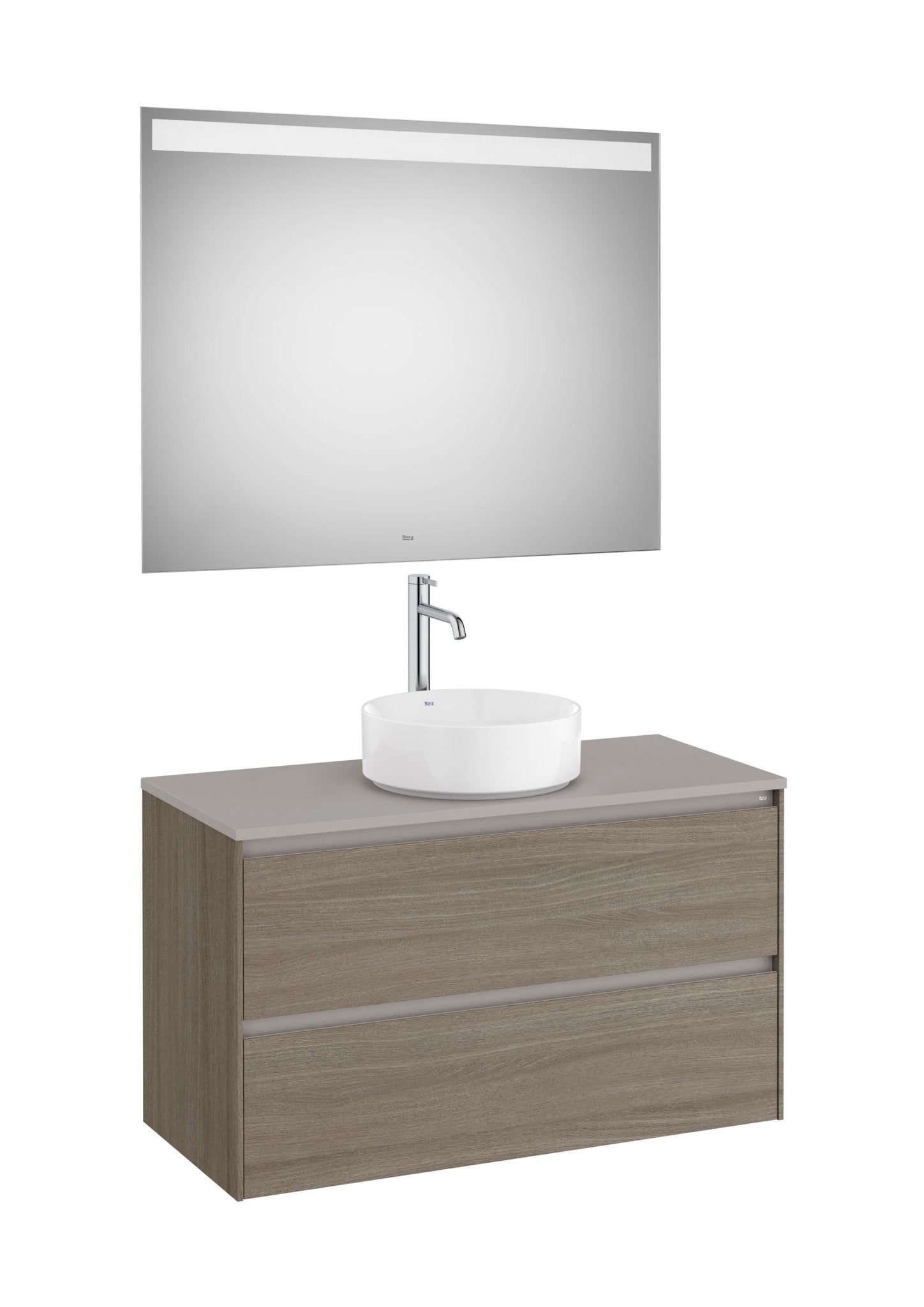 Roca - Mueble base Ona Pack de dos cajones para lavabo de sobre encimera y espejo LED Eidos - BricoandPool