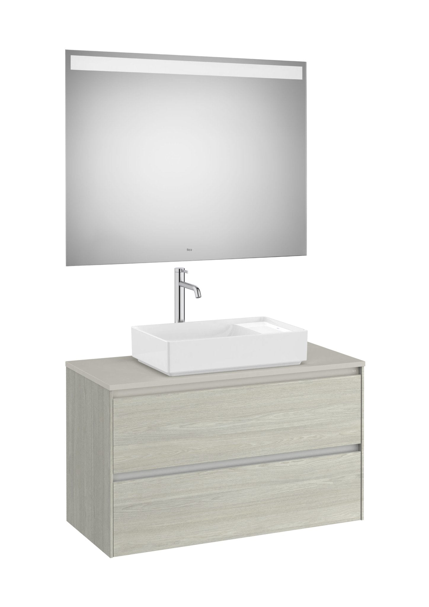 Roca - Mueble base Ona Pack de dos cajones para lavabo de sobre encimera y espejo LED Eidos - BricoandPool