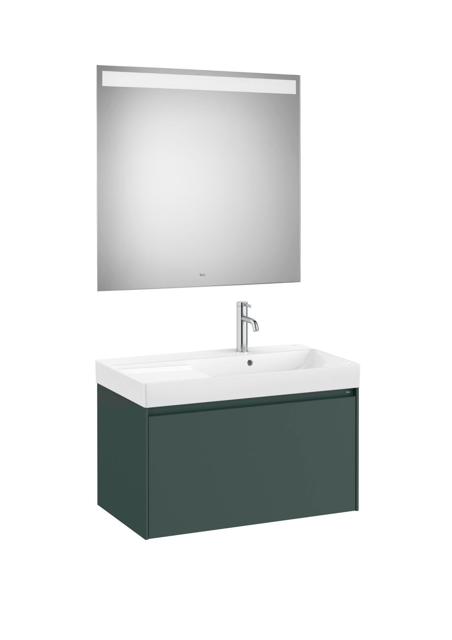 Roca - Mueble base Ona Pack de un cajón, lavabo centrado de Fineceramic® y espejo LED Eidos - BricoandPool