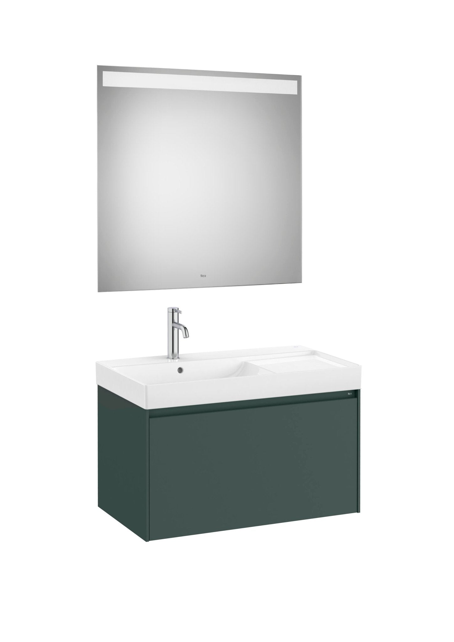 Roca - Mueble base Ona Pack de un cajón, lavabo centrado de Fineceramic® y espejo LED Eidos - BricoandPool