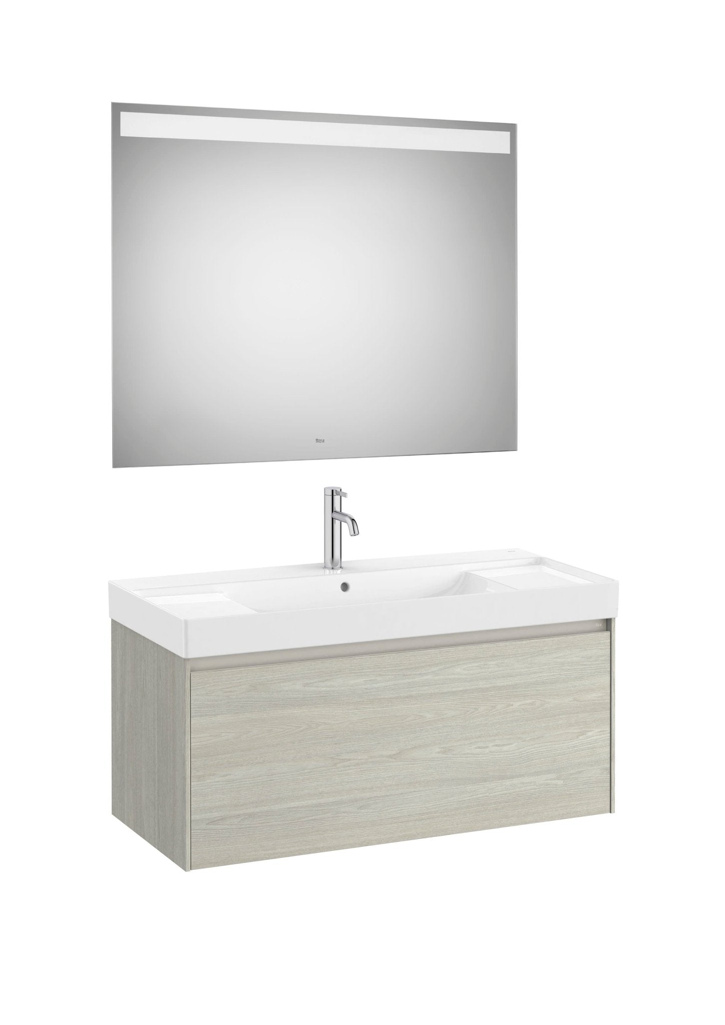 Roca - Mueble base Ona Pack de un cajón, lavabo de Fineceramic® y espejo LED Eidos - BricoandPool