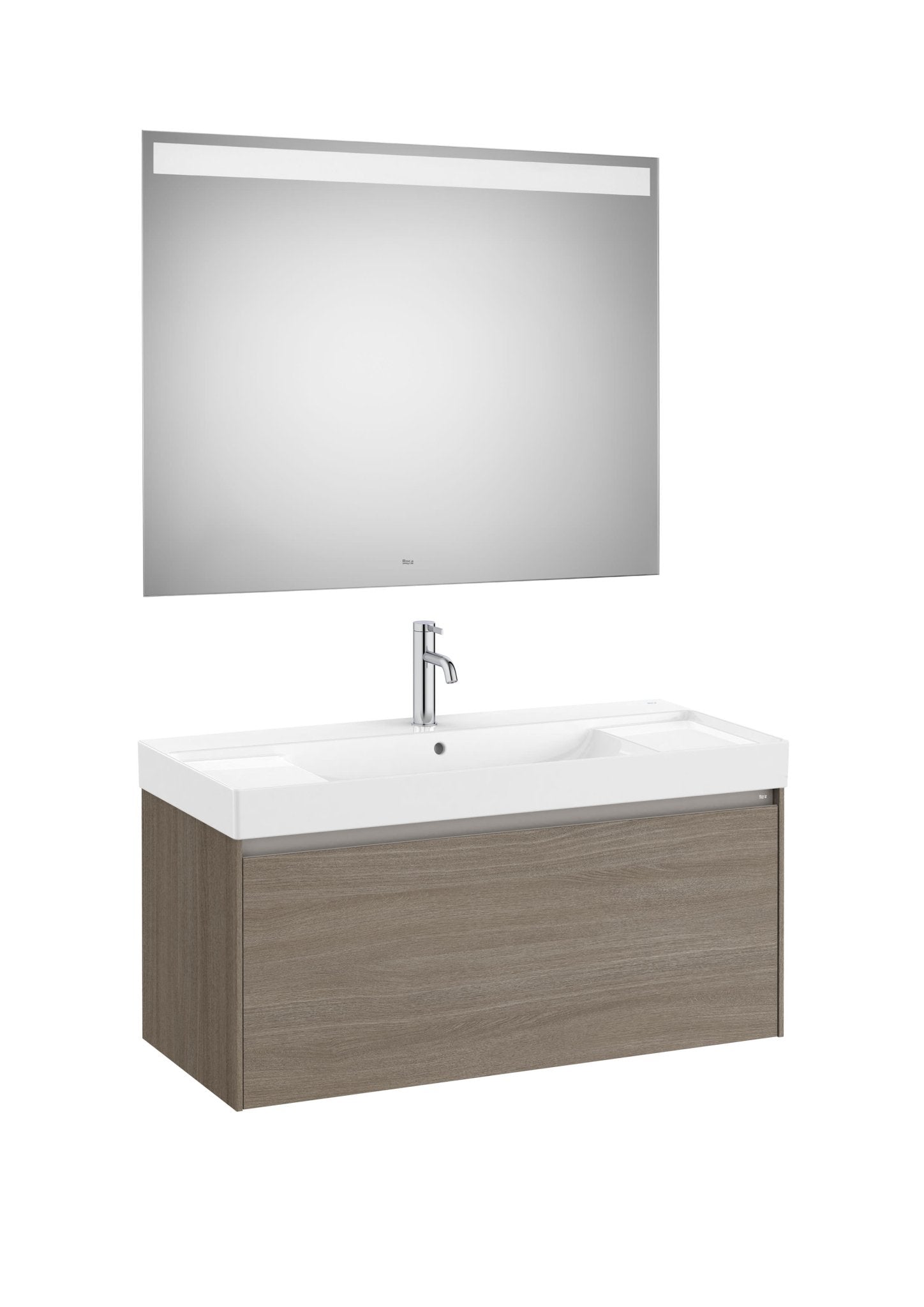 Roca - Mueble base Ona Pack de un cajón, lavabo de Fineceramic® y espejo LED Eidos - BricoandPool