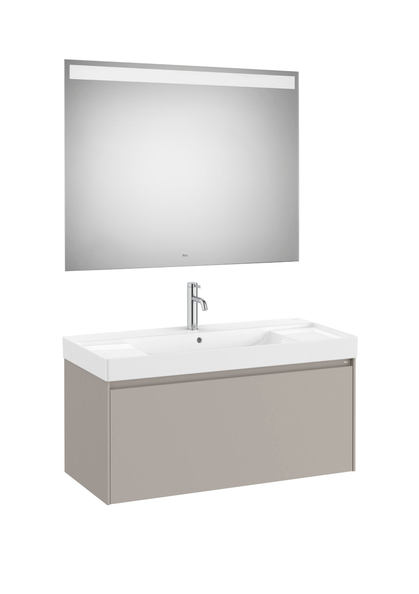 Roca - Mueble base Ona Pack de un cajón, lavabo de Fineceramic® y espejo LED Eidos - BricoandPool