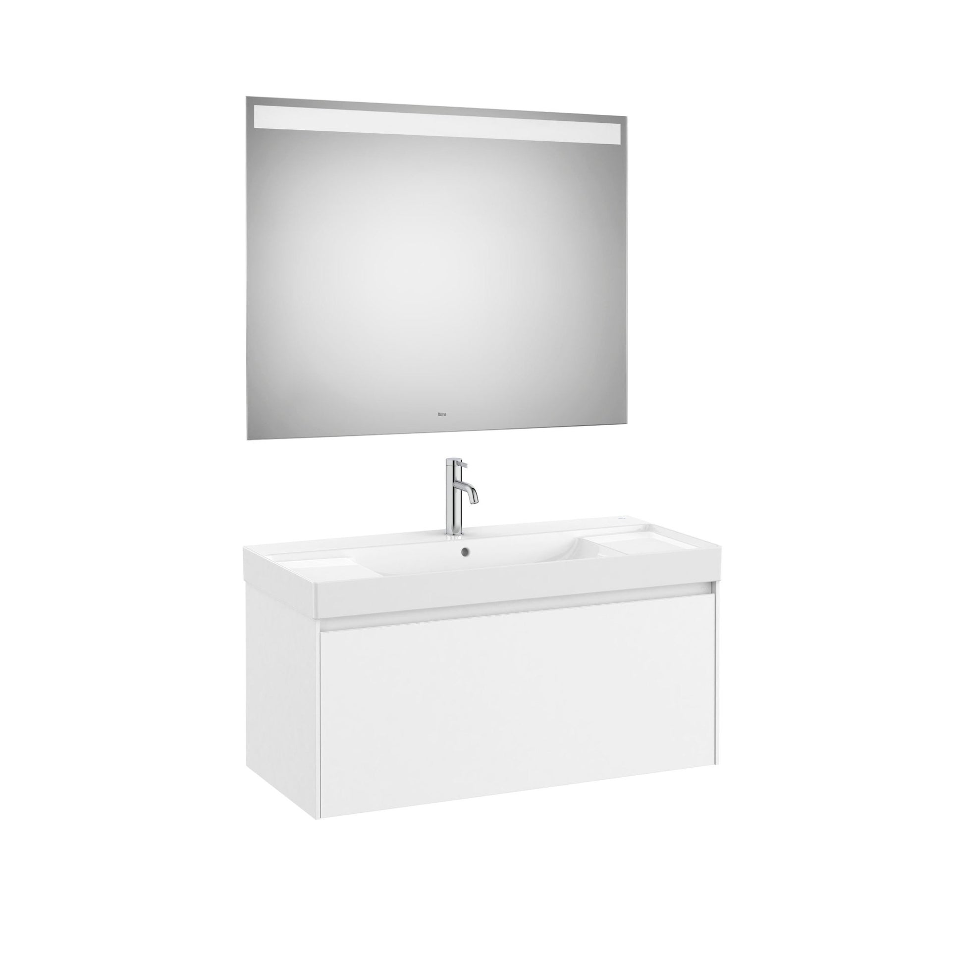 Roca - Mueble base Ona Pack de un cajón, lavabo de Fineceramic® y espejo LED Eidos - BricoandPool