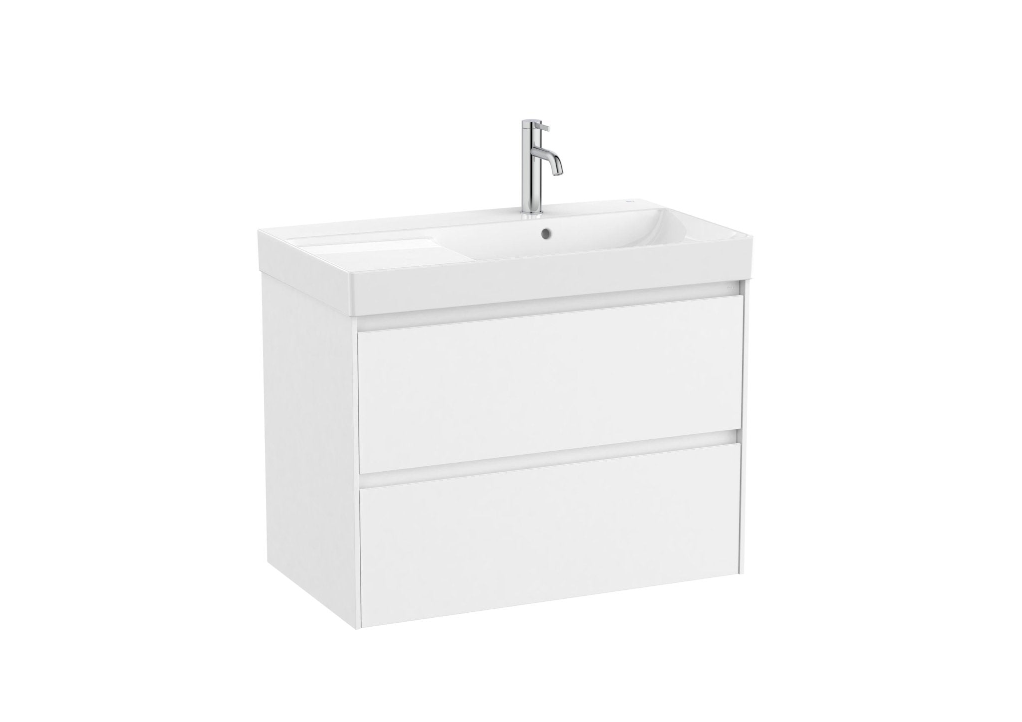 Roca - Mueble base Ona Unik de dos cajones y lavabo de Fineceramic® a la derecha. No incluye grifería - BricoandPool
