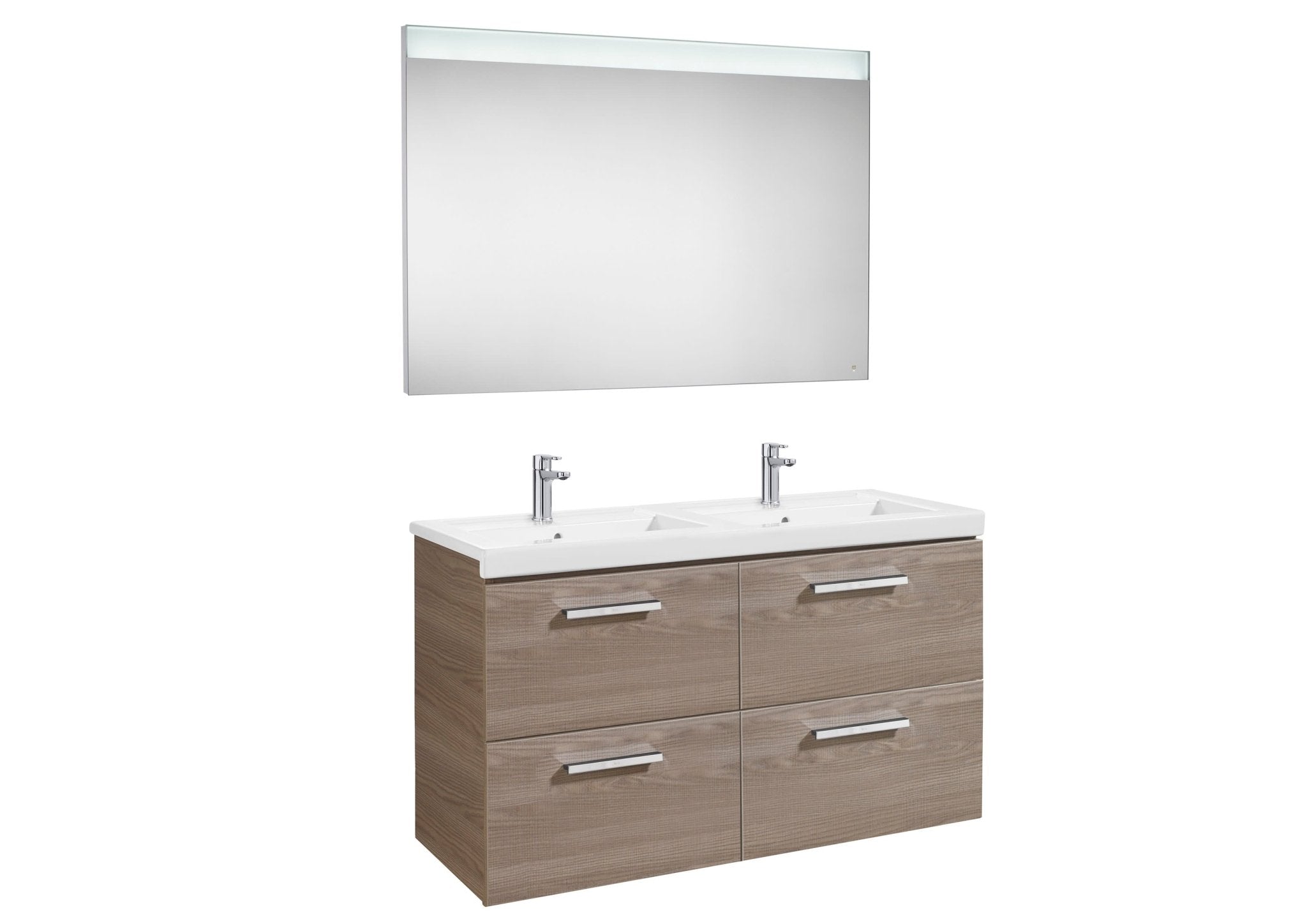Roca - Mueble base Prisma Pack de cuatro cajones, lavabo doble y espejo LED - BricoandPool
