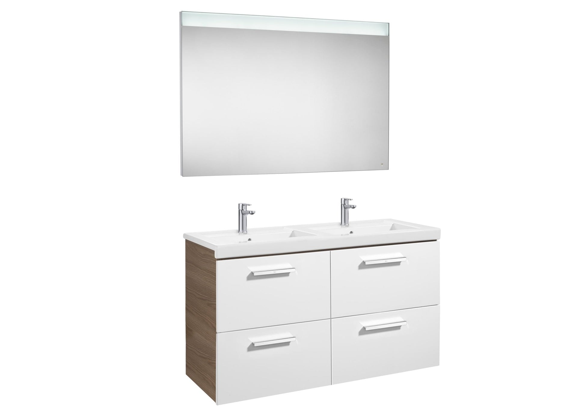 Roca - Mueble base Prisma Pack de cuatro cajones, lavabo doble y espejo LED - BricoandPool