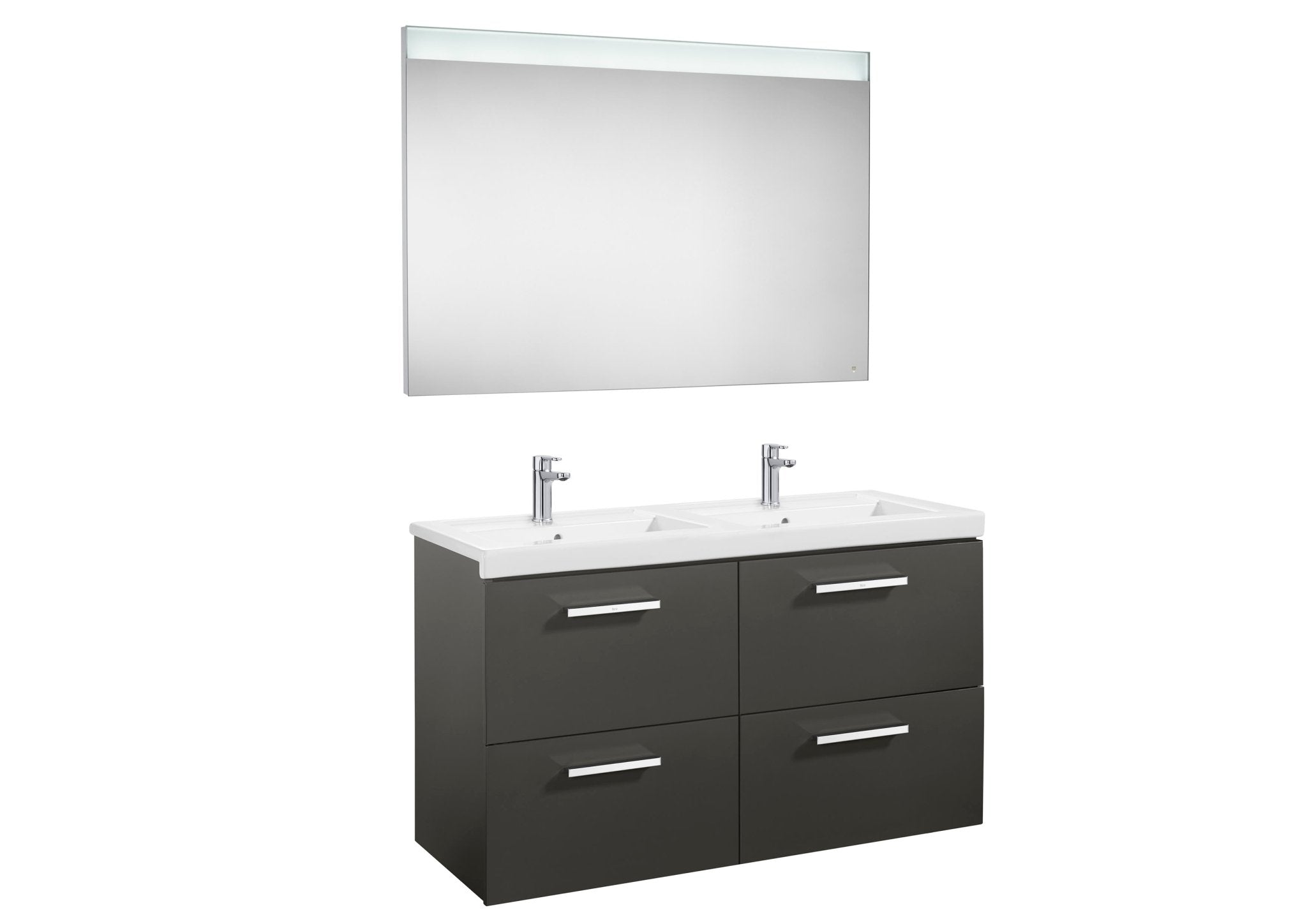 Roca - Mueble base Prisma Pack de cuatro cajones, lavabo doble y espejo LED - BricoandPool