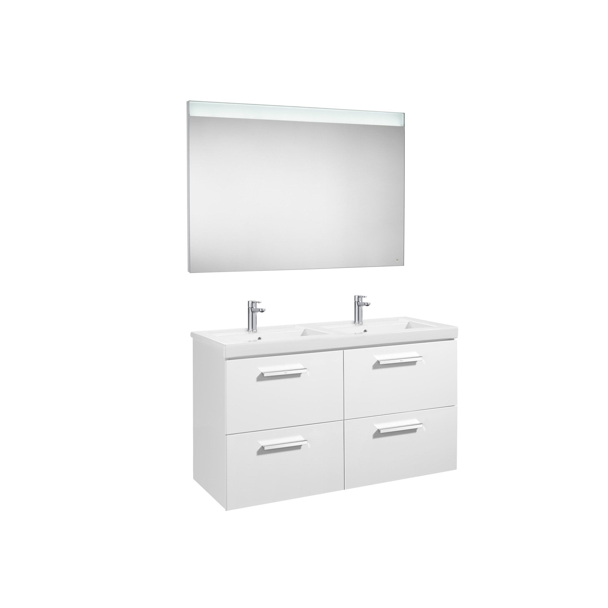 Roca - Mueble base Prisma Pack de cuatro cajones, lavabo doble y espejo LED - BricoandPool