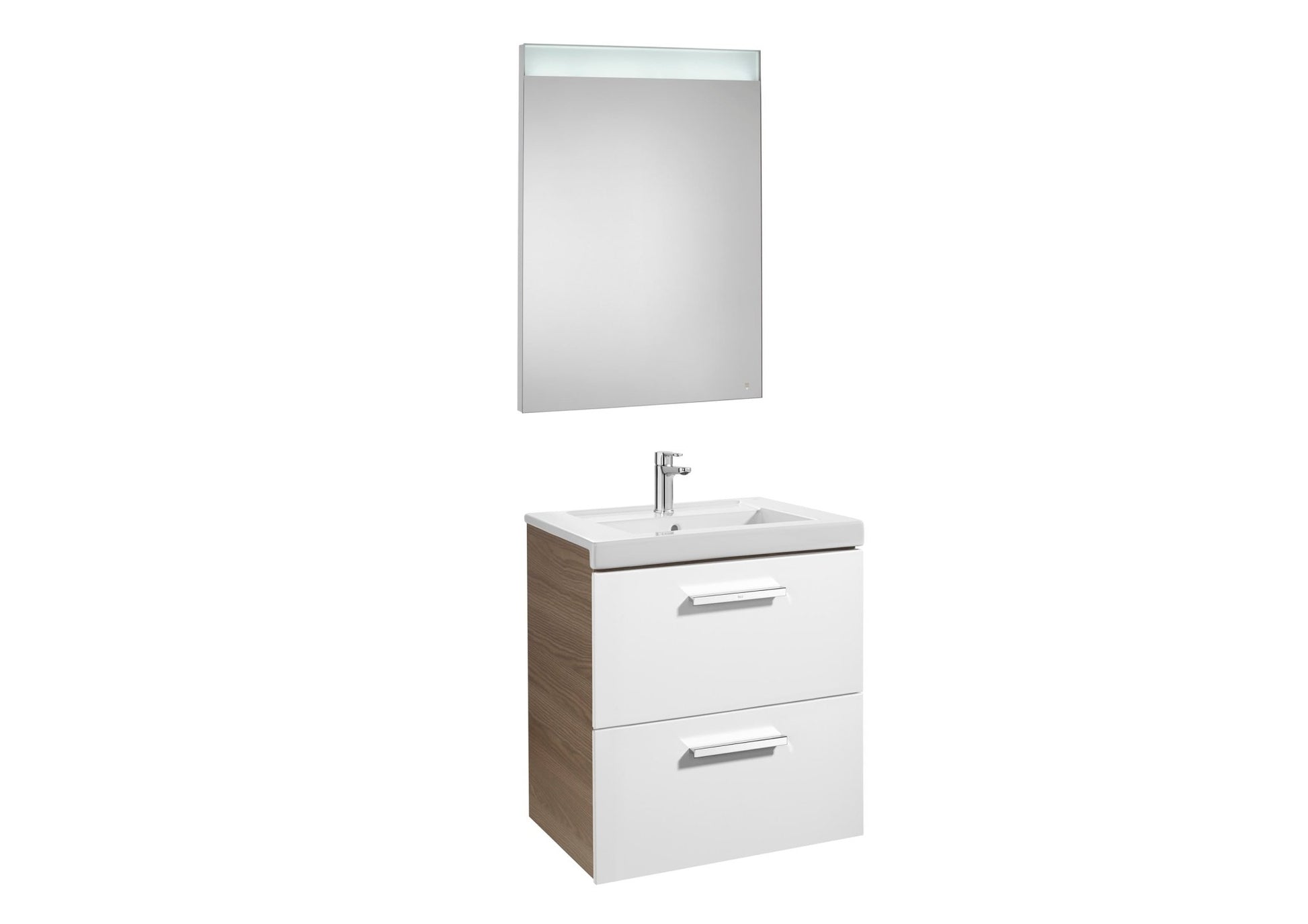 Roca - Mueble base Prisma Pack de dos cajones, lavabo y espejo LED - BricoandPool
