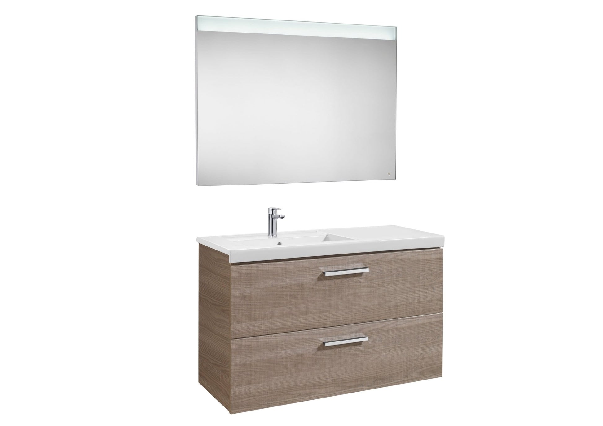 Roca - Mueble base Prisma Pack de dos cajones, lavabo y espejo LED - BricoandPool