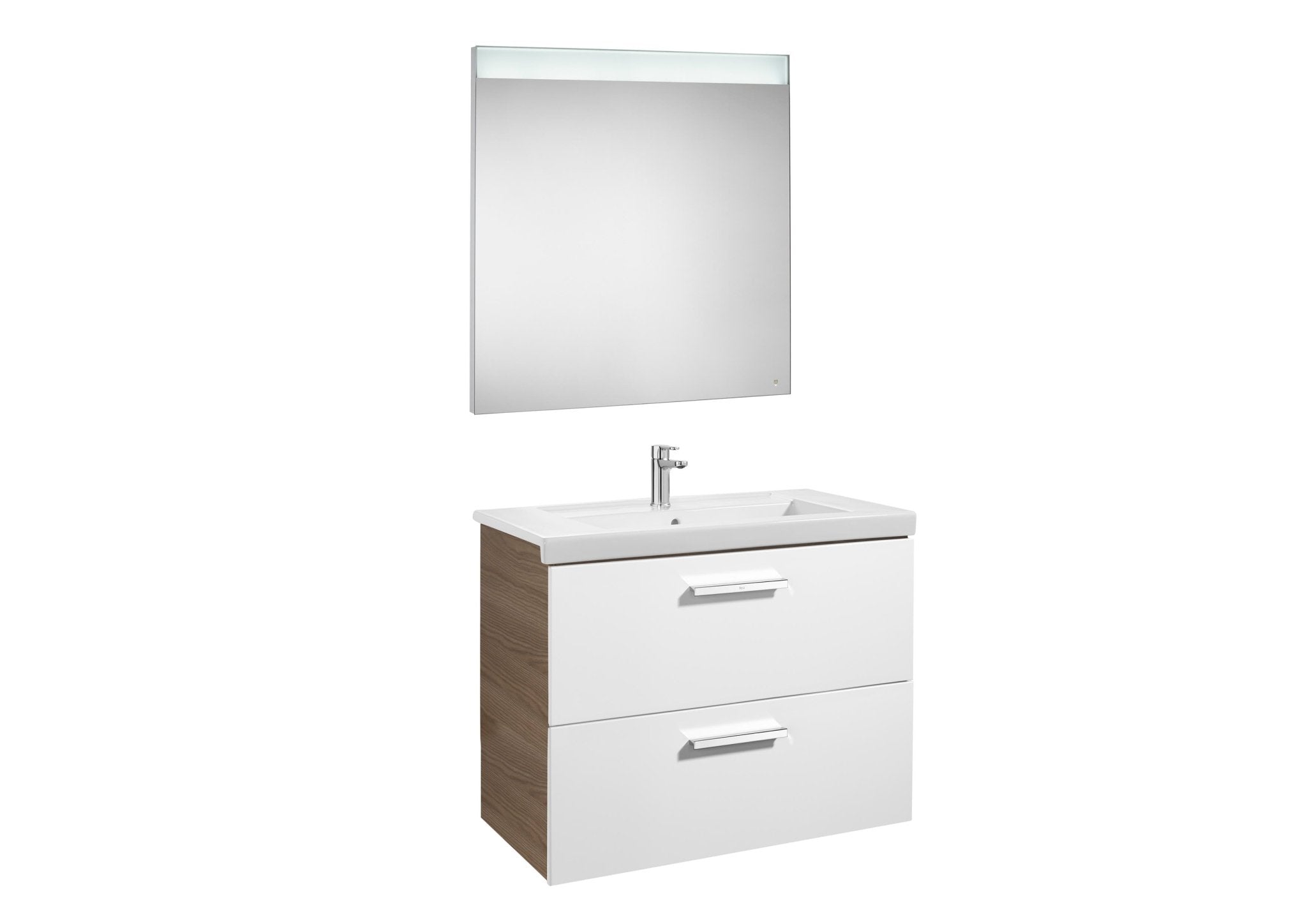 Roca - Mueble base Prisma Pack de dos cajones, lavabo y espejo LED - BricoandPool