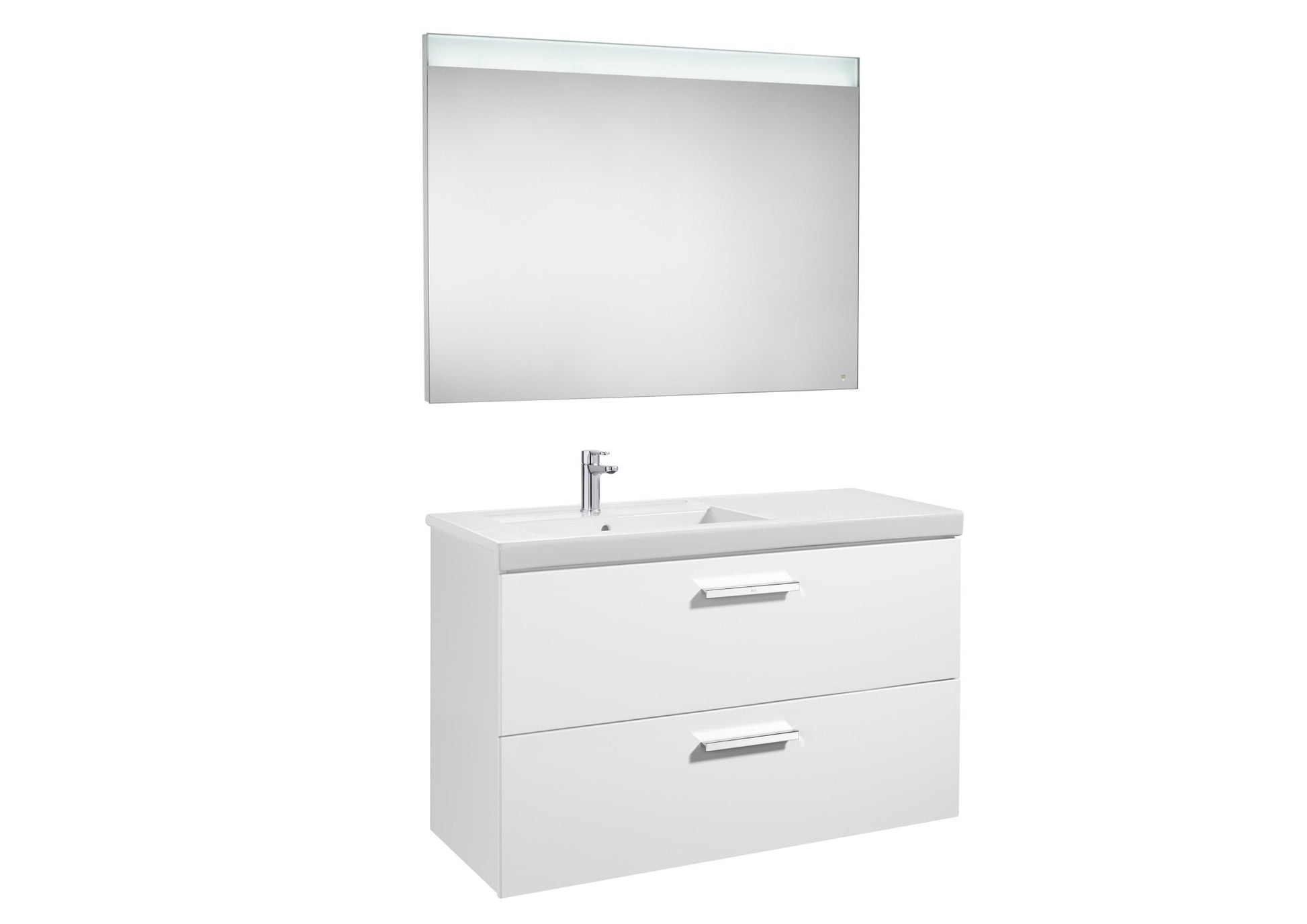 Roca - Mueble base Prisma Pack de dos cajones, lavabo y espejo LED - BricoandPool