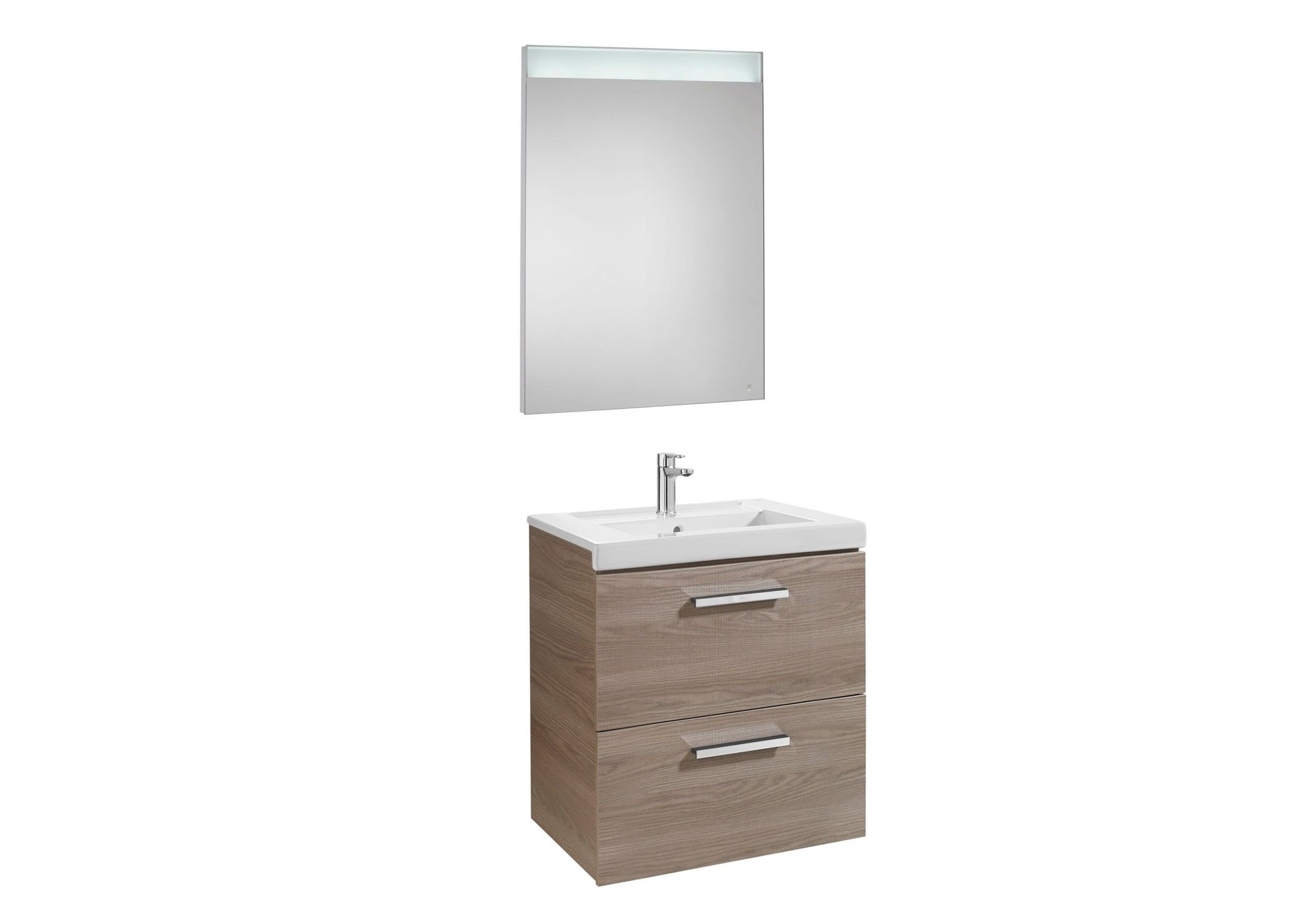 Roca - Mueble base Prisma Pack de dos cajones, lavabo y espejo LED - BricoandPool