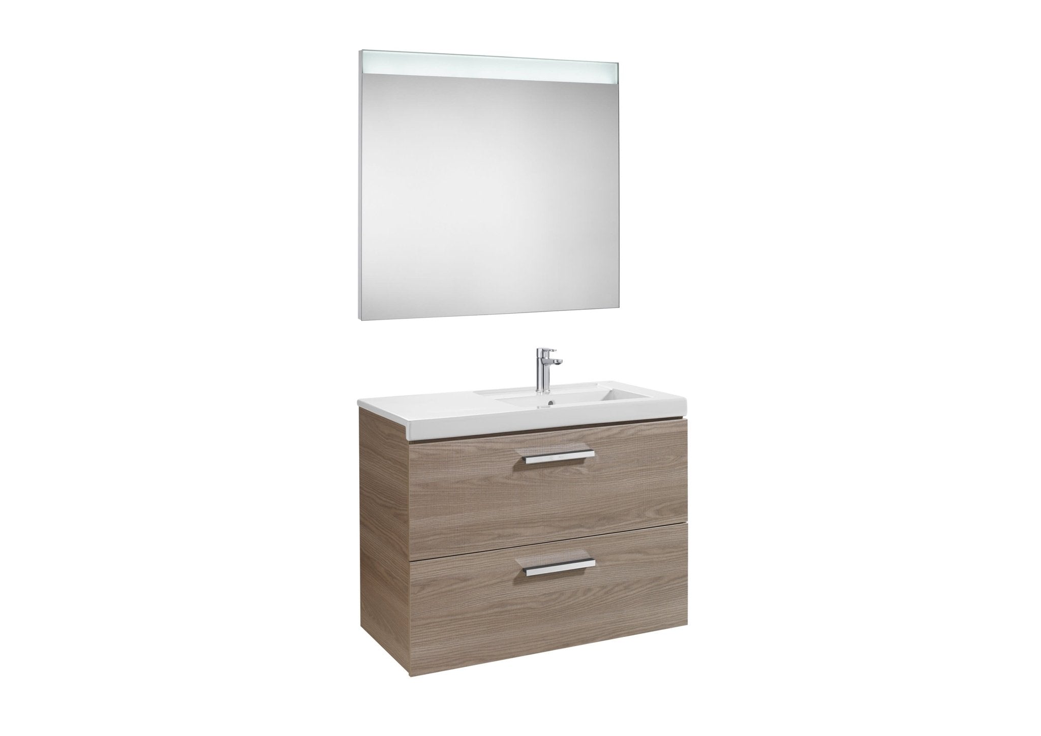 Roca - Mueble base Prisma Pack de dos cajones, lavabo y espejo LED - BricoandPool
