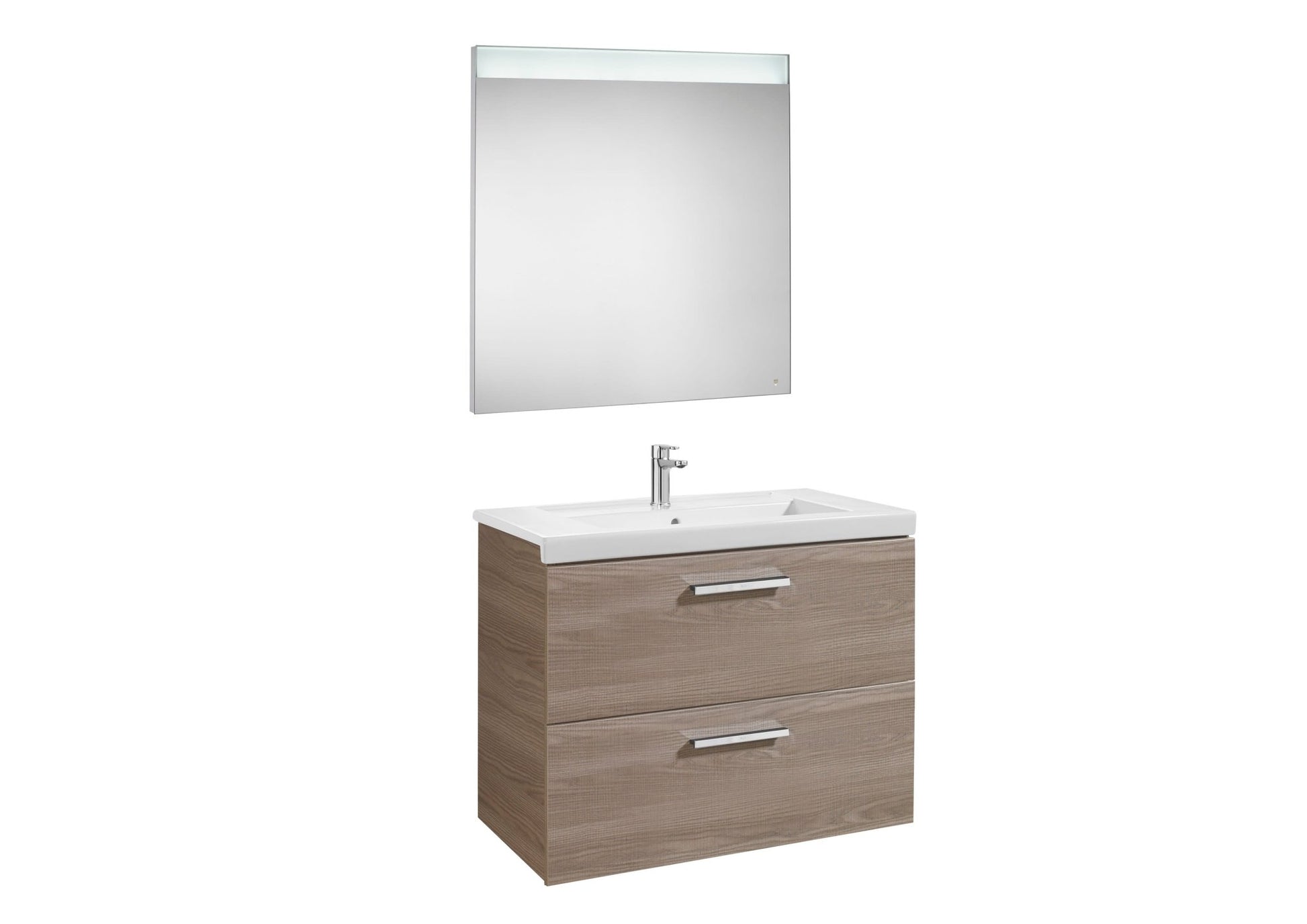 Roca - Mueble base Prisma Pack de dos cajones, lavabo y espejo LED - BricoandPool