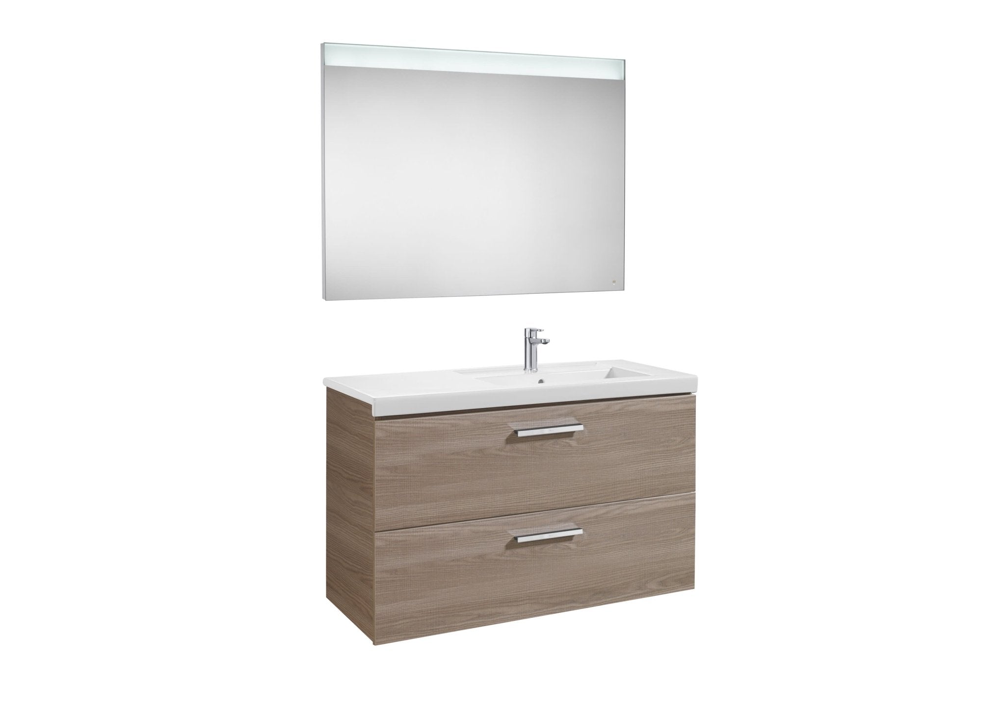 Roca - Mueble base Prisma Pack de dos cajones, lavabo y espejo LED - BricoandPool