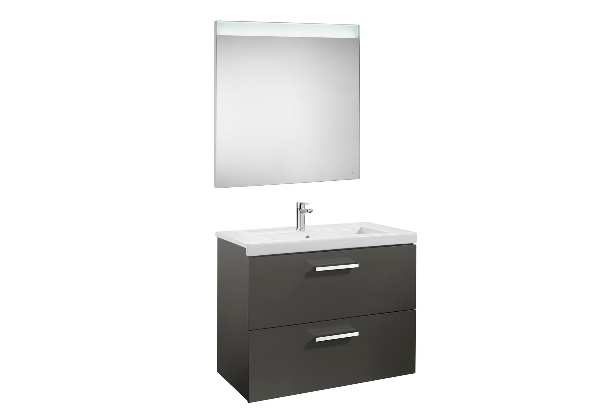 Roca - Mueble base Prisma Pack de dos cajones, lavabo y espejo LED - BricoandPool