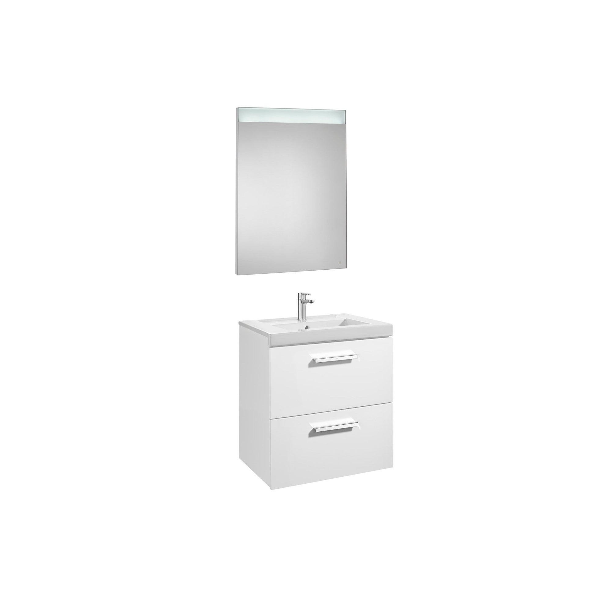 Roca - Mueble base Prisma Pack de dos cajones, lavabo y espejo LED - BricoandPool