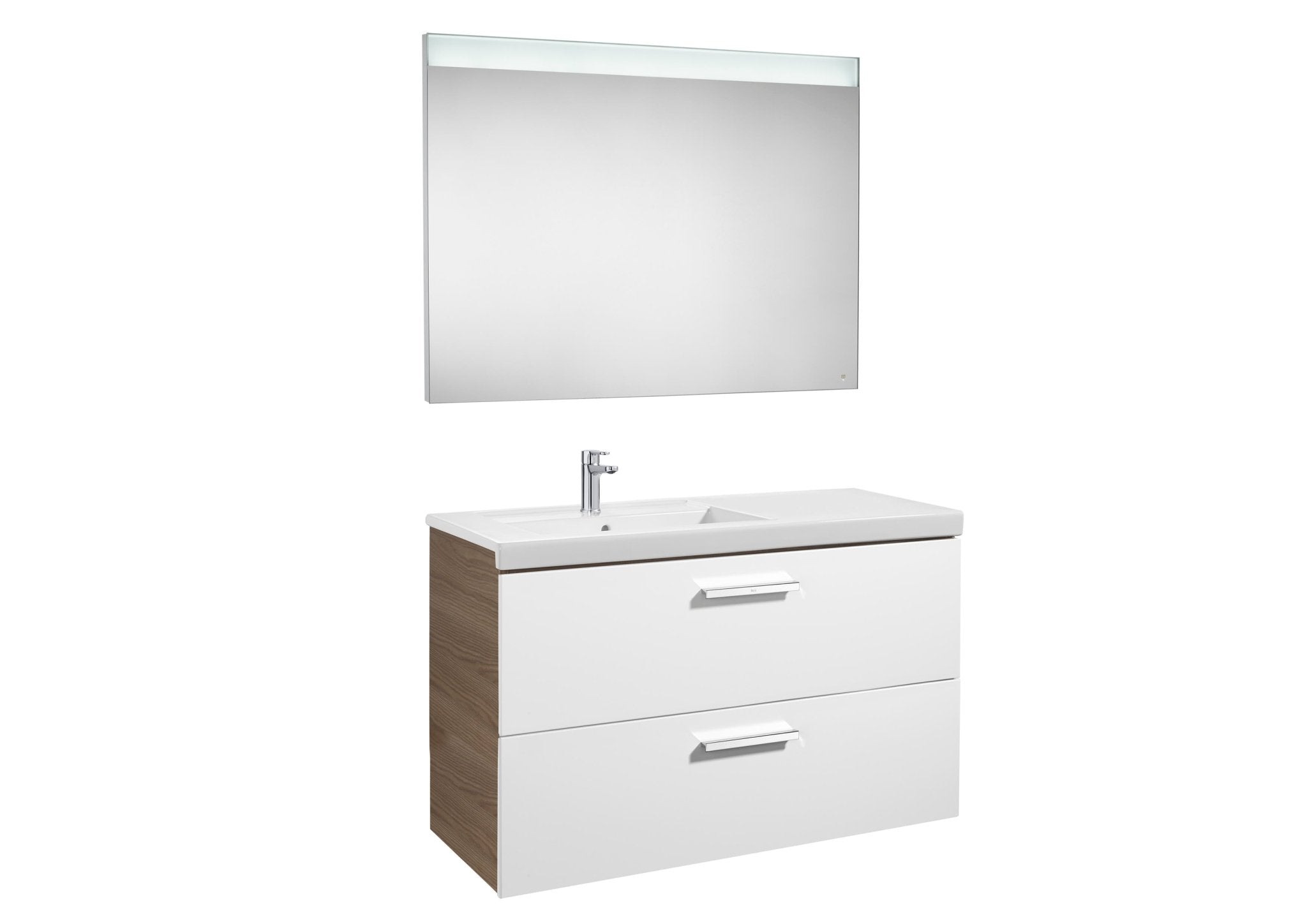 Roca - Mueble base Prisma Pack de dos cajones, lavabo y espejo LED - BricoandPool