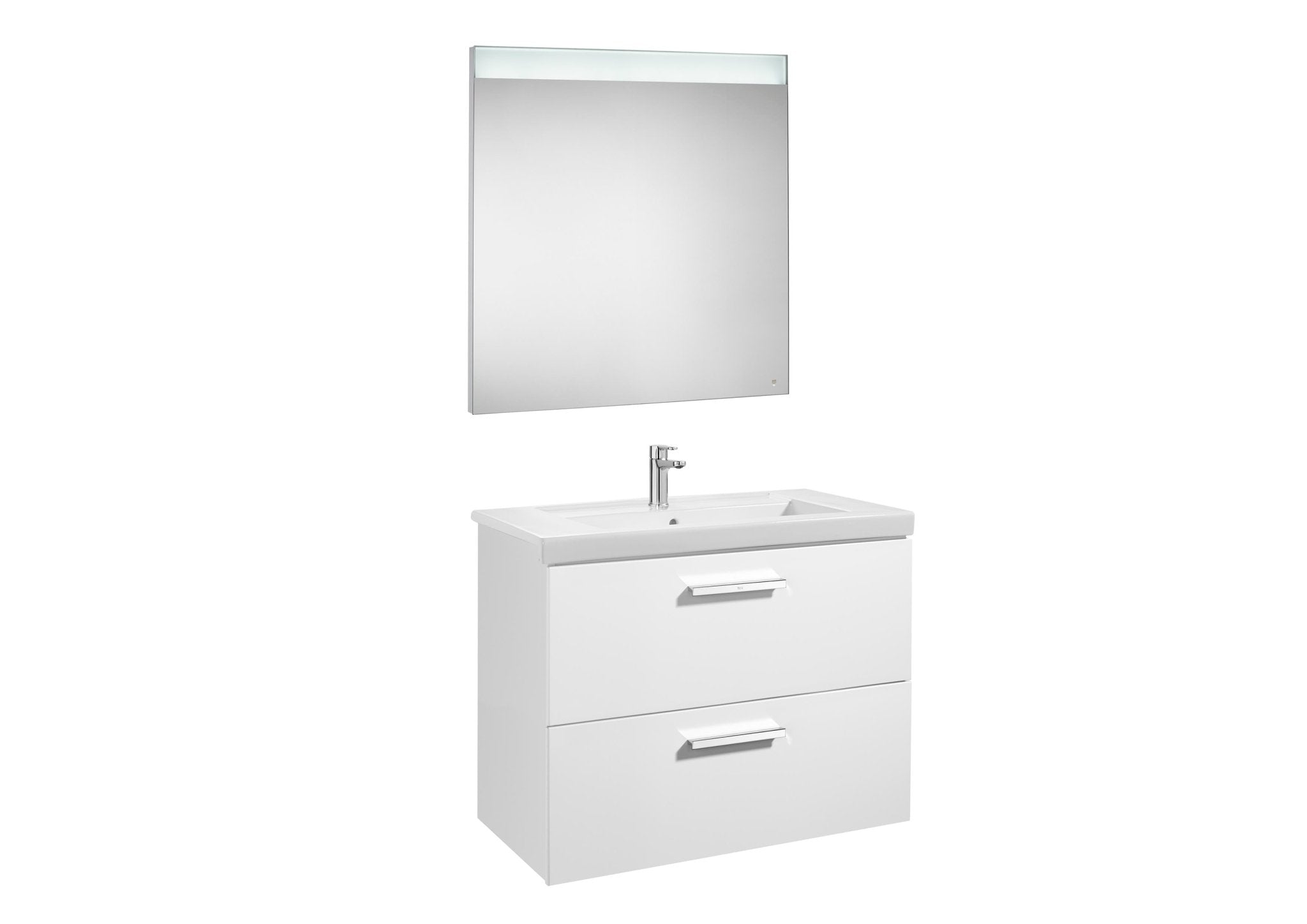 Roca - Mueble base Prisma Pack de dos cajones, lavabo y espejo LED - BricoandPool